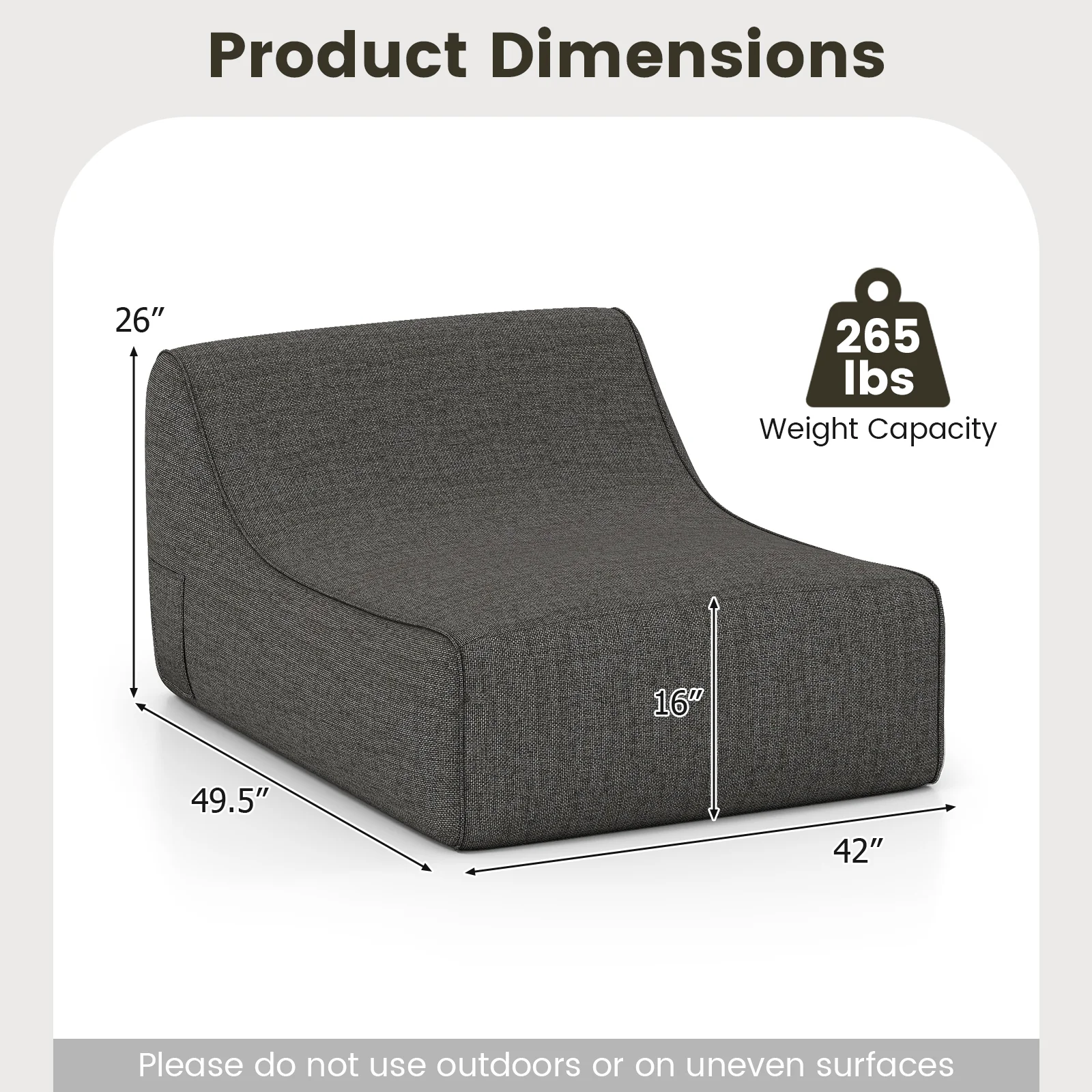 Portable L-Shaped Inflatable Lazy Sofa with Detachable Cover, Gray - Image 5