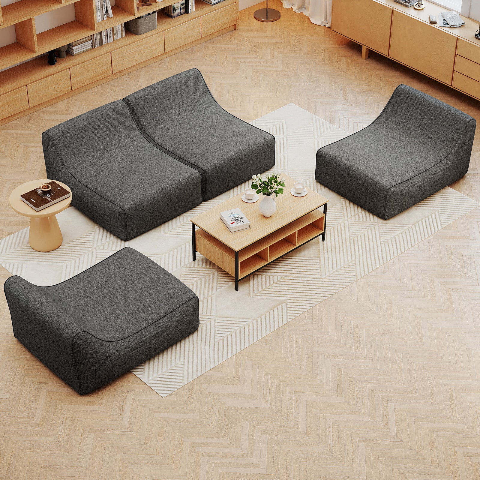 Portable L-Shaped Inflatable Lazy Sofa with Detachable Cover, Gray - Image 6