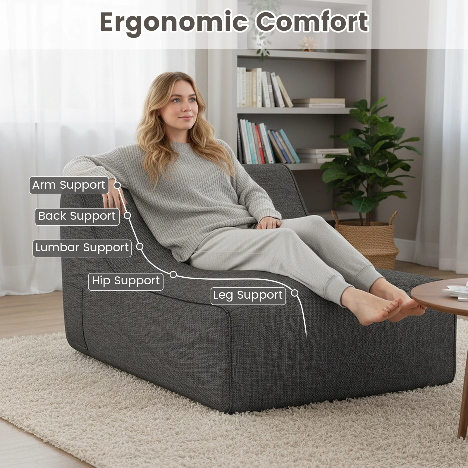 Portable L-Shaped Inflatable Lazy Sofa with Detachable Cover, Gray - Image 7
