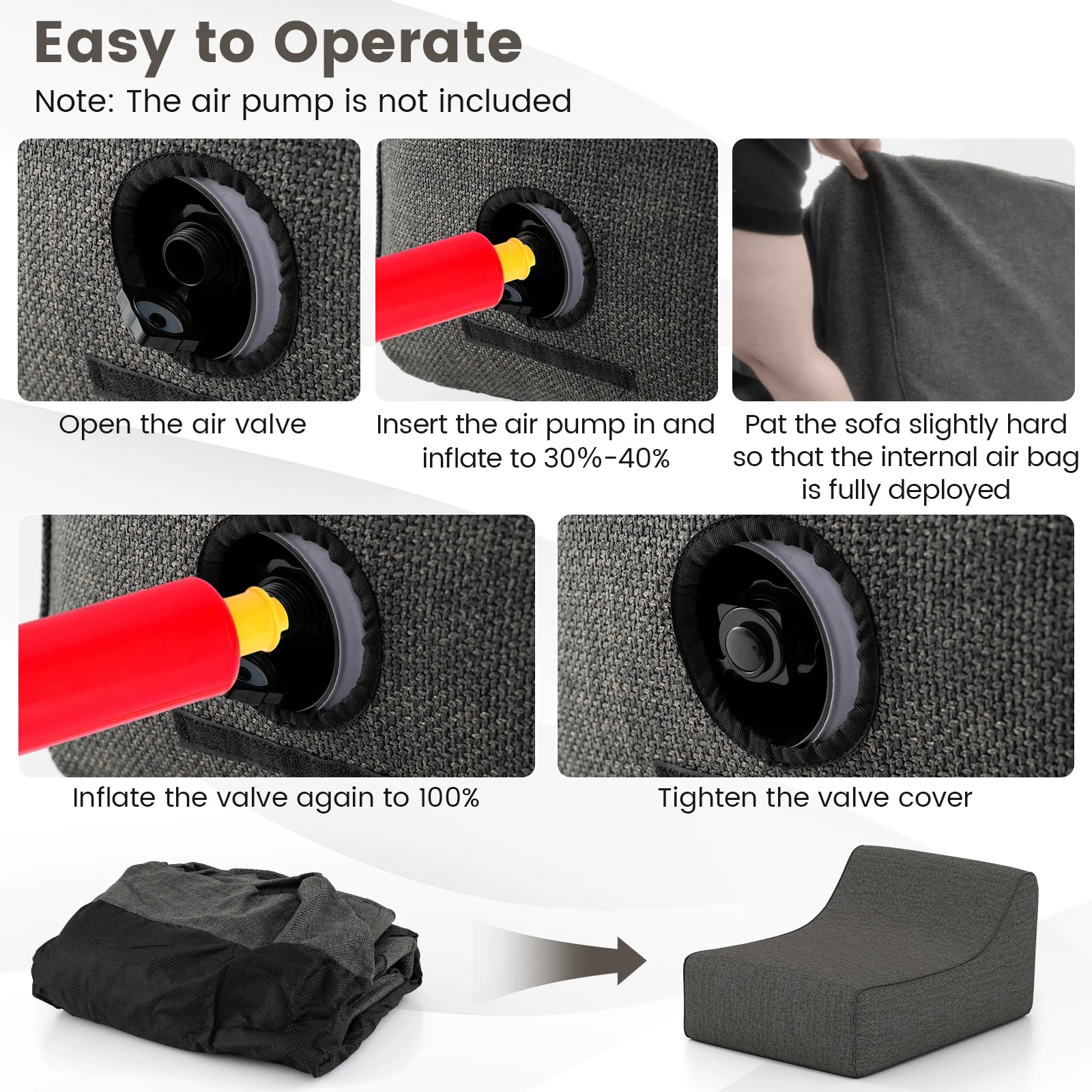 Portable L-Shaped Inflatable Lazy Sofa with Detachable Cover, Gray - Image 9