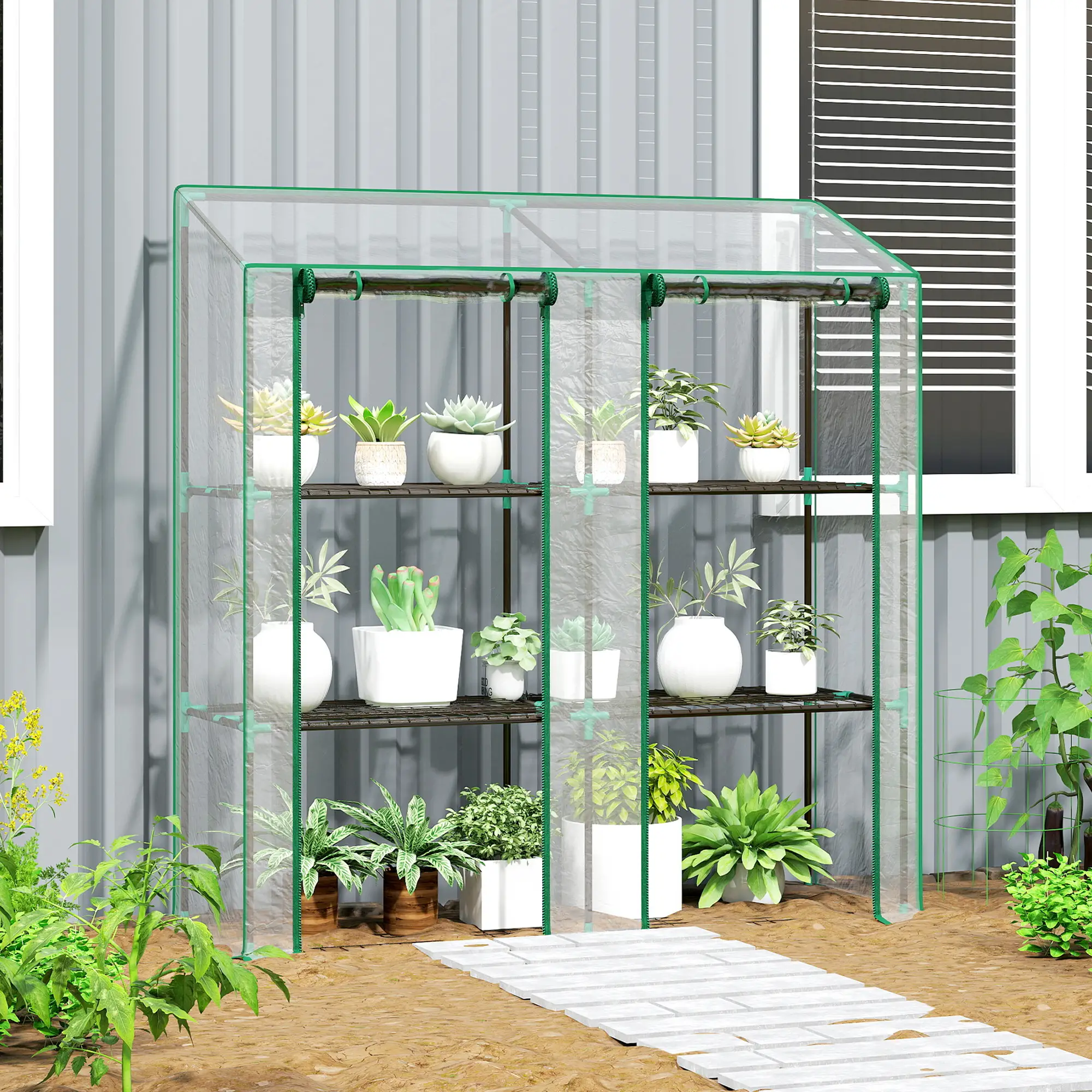 Portable Mini Greenhouse, 3 Tier Shelves, Reinforced Cover, 56.3" x 18.1" x 59.4" - Image 10