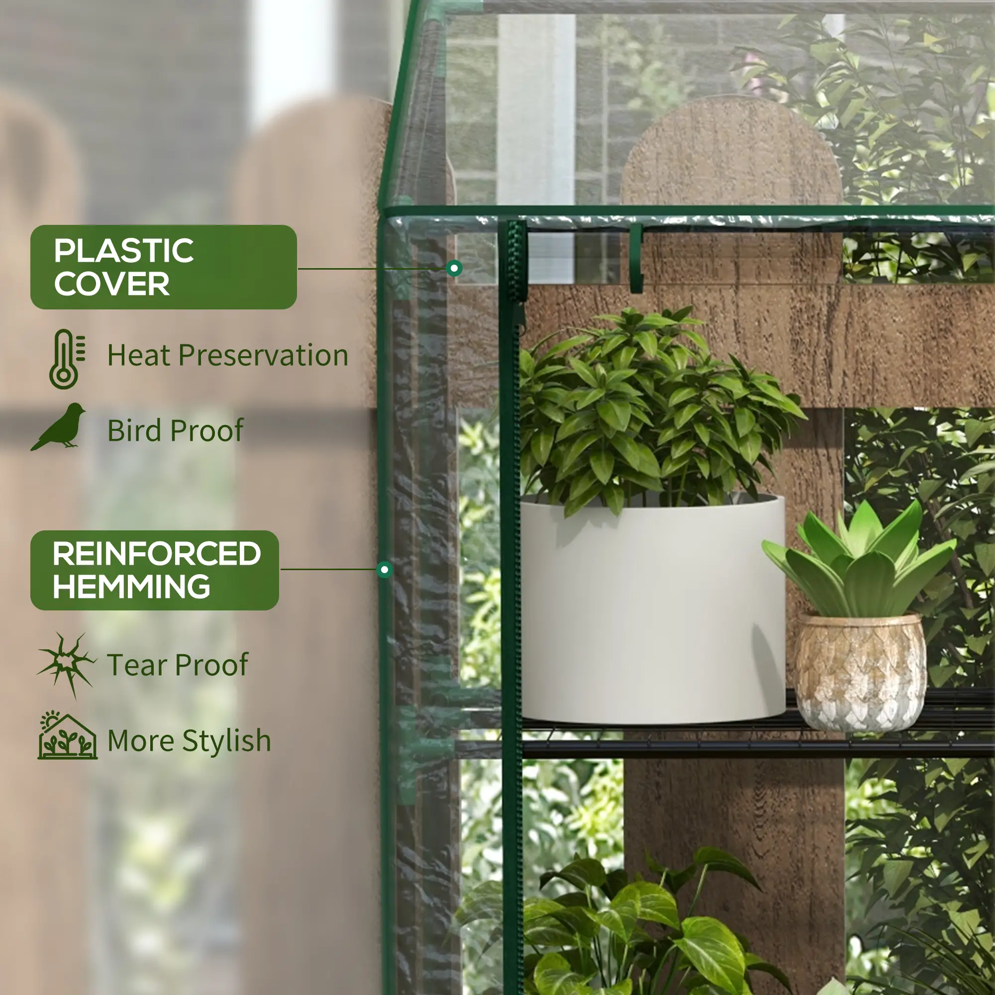 Portable Mini Greenhouse, 3 Tier Shelves, Reinforced Cover, 56.3" x 18.1" x 59.4" - Image 4