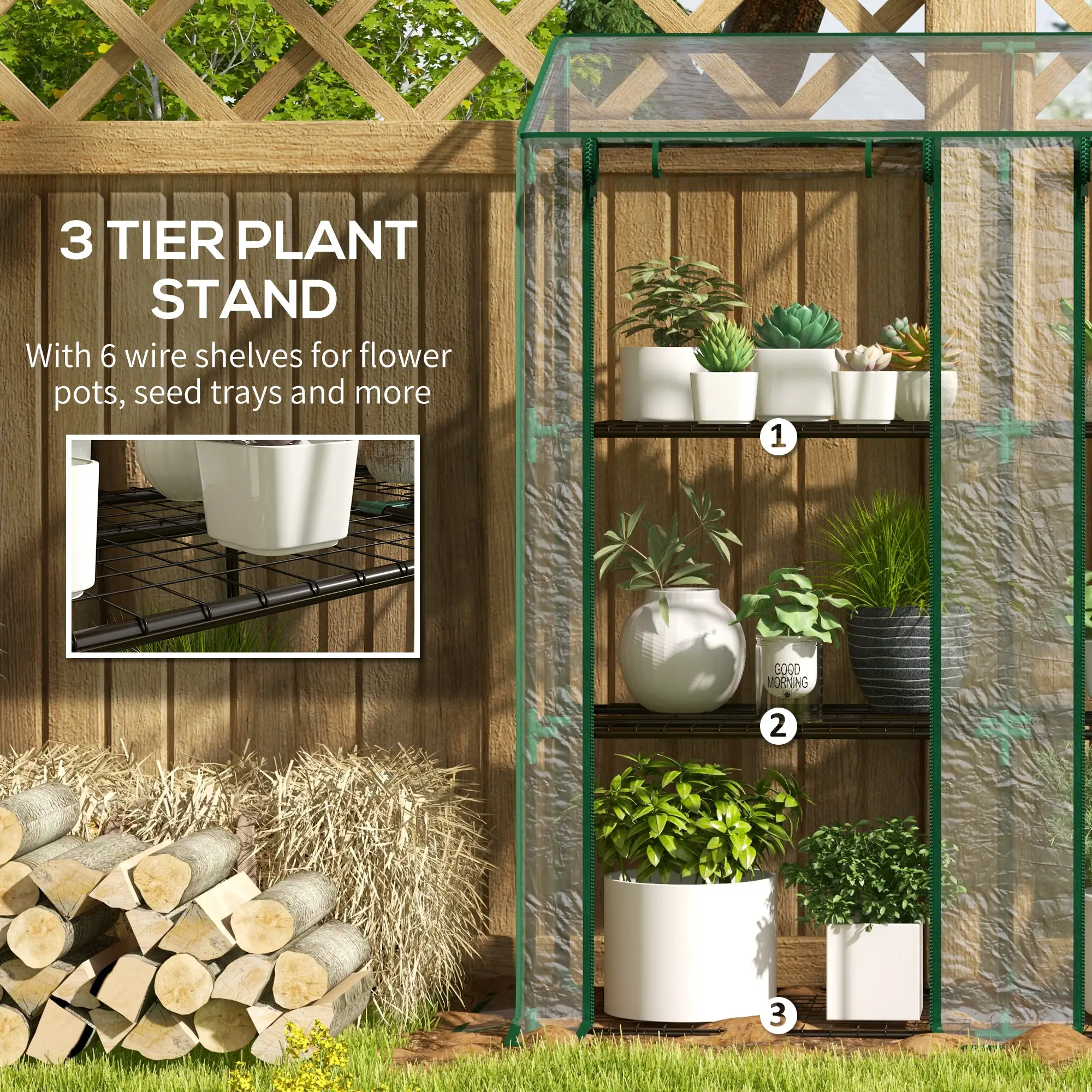 Portable Mini Greenhouse, 3 Tier Shelves, Reinforced Cover, 56.3" x 18.1" x 59.4" - Image 5