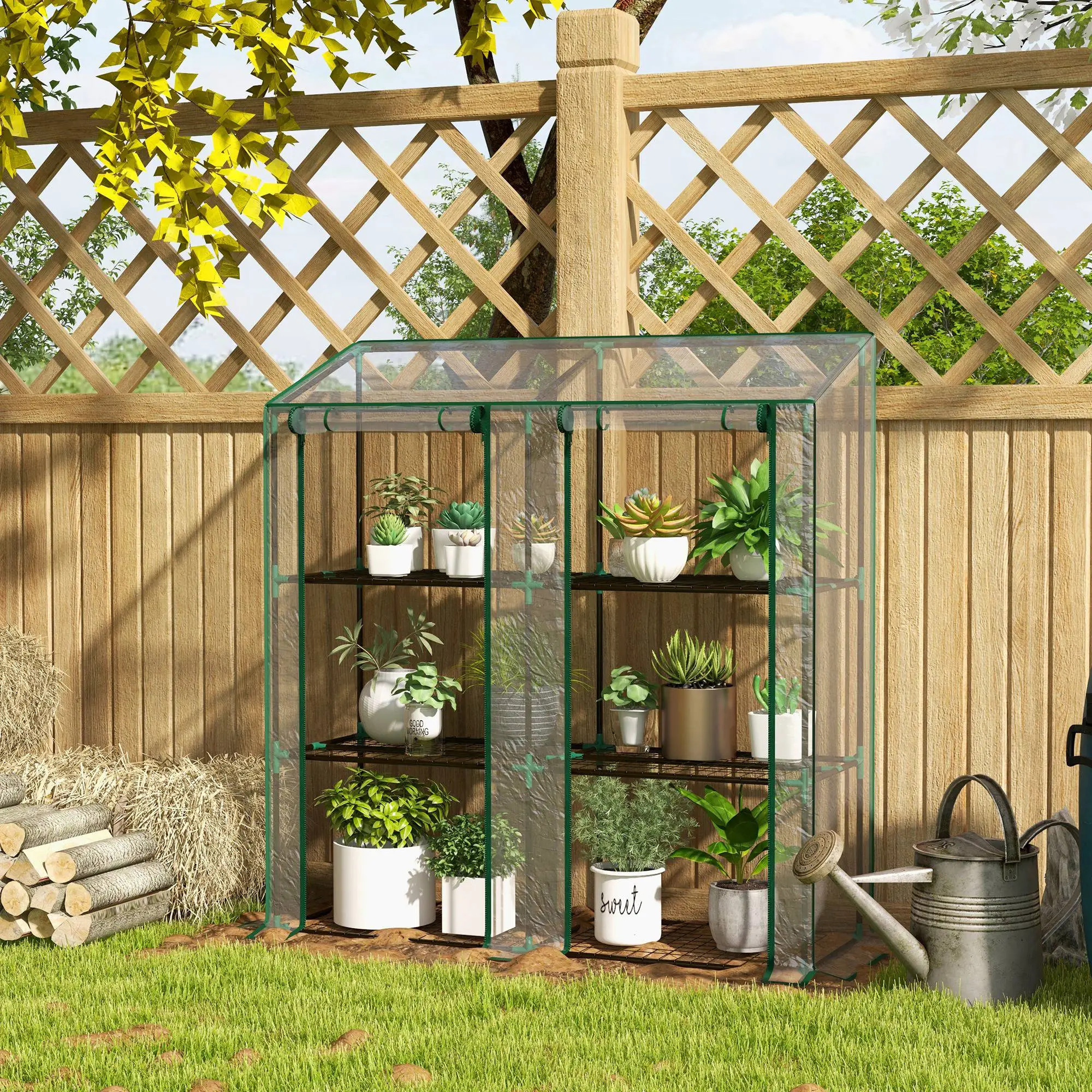 Portable Mini Greenhouse, 3 Tier Shelves, Reinforced Cover, 56.3" x 18.1" x 59.4" - Image 8