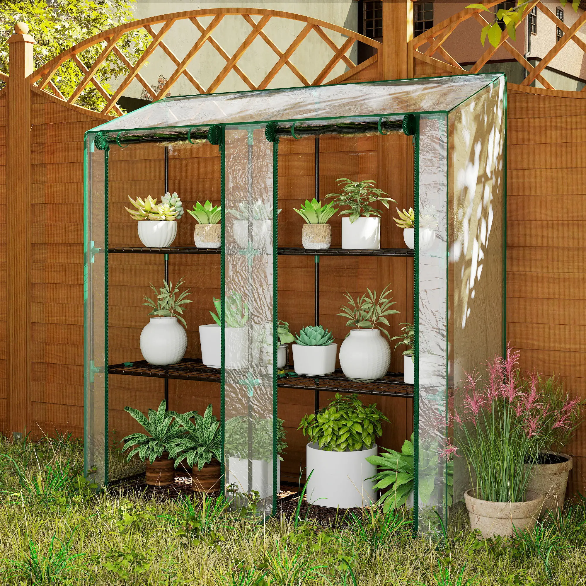 Portable Mini Greenhouse, 3 Tier Shelves, Reinforced Cover, 56.3" x 18.1" x 59.4" - Image 9