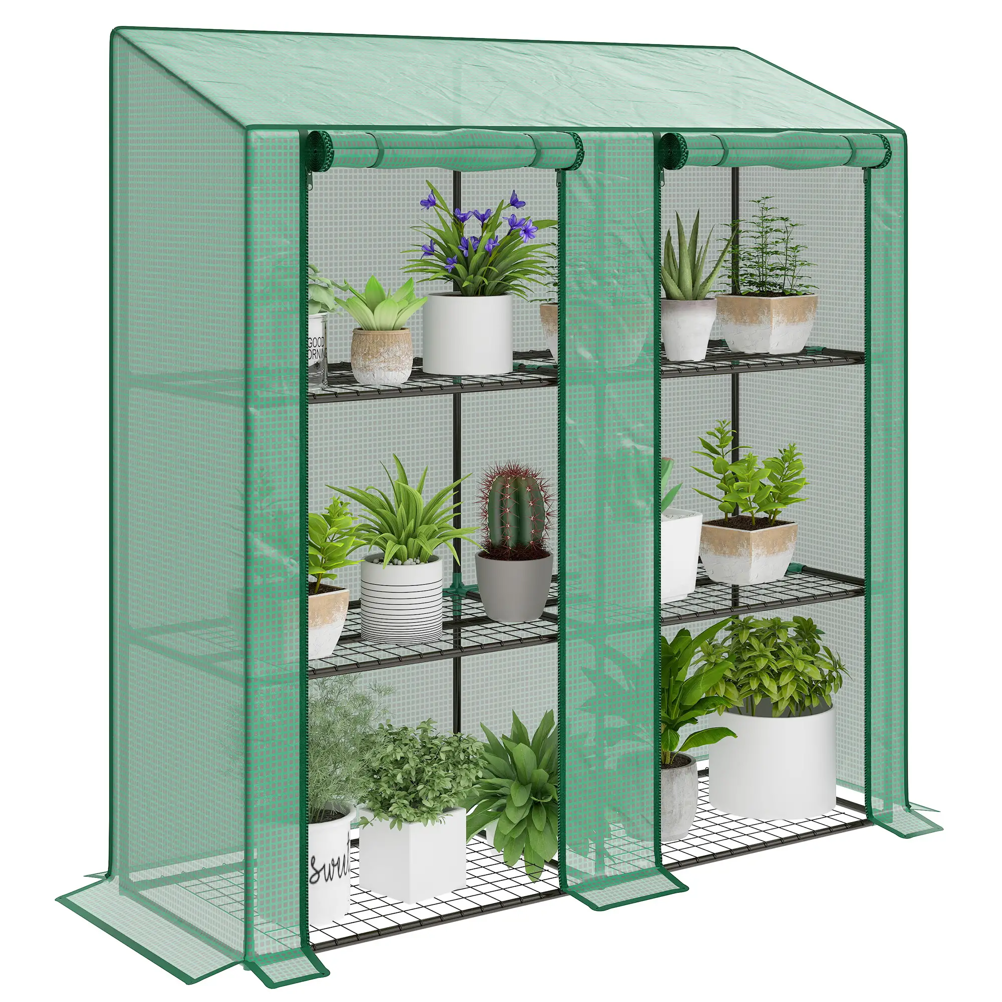 Portable Mini Greenhouse, 3 Tier Shelves, Reinforced PE Cover, 56.3" x 18.1" x 59.4" - Image 11