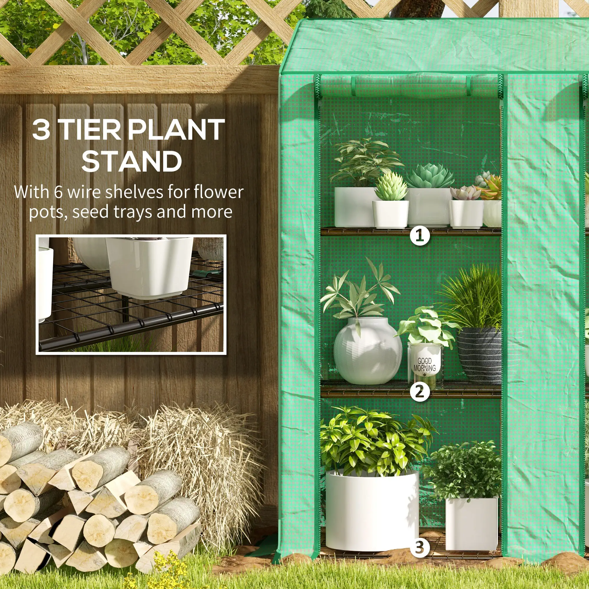 Portable Mini Greenhouse, 3 Tier Shelves, Reinforced PE Cover, 56.3" x 18.1" x 59.4" - Image 5