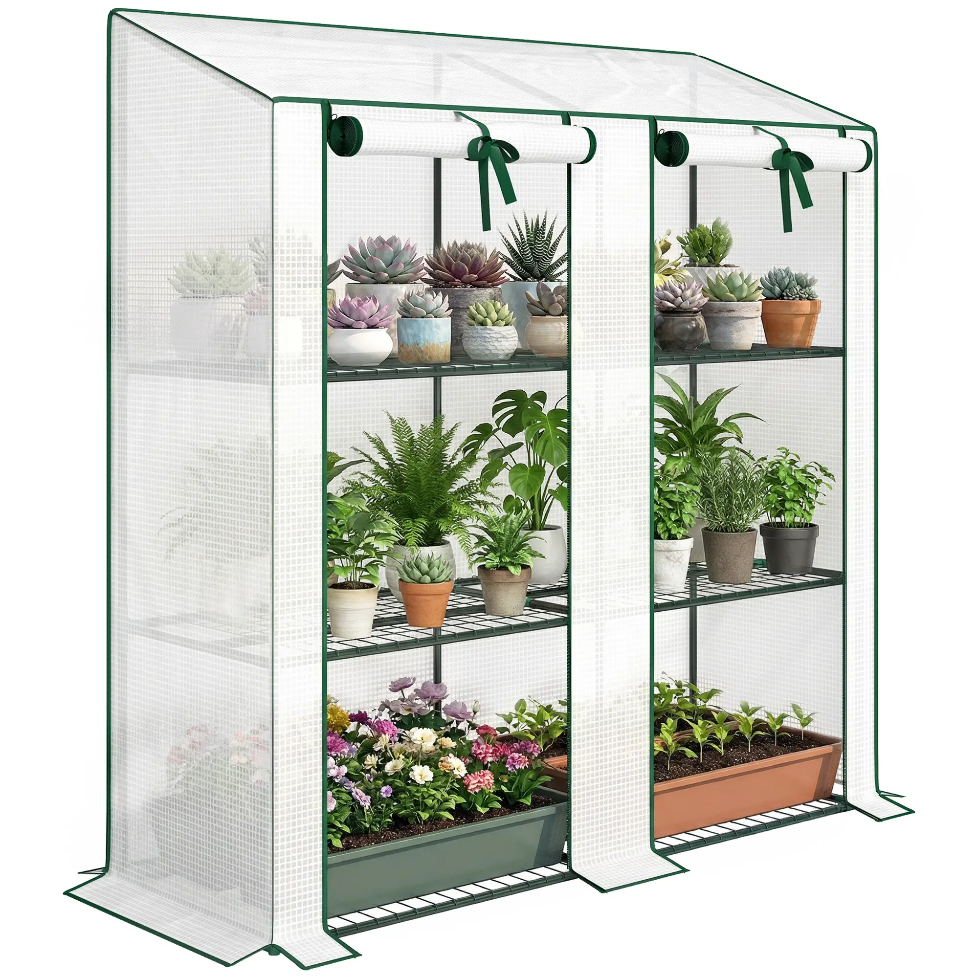 Portable Mini Greenhouse, 3 Tier Shelves, Reinforced PE Cover, 56.3"x18.1"x59.4", White - Image 11