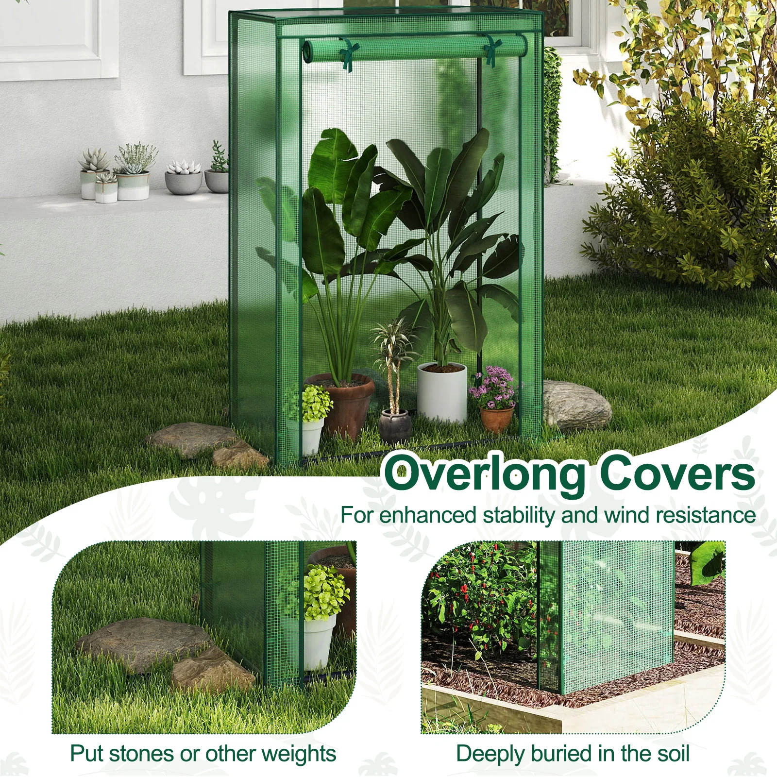 Portable Mini Greenhouse with Roll-Up Zippered Door, Green - Image 10