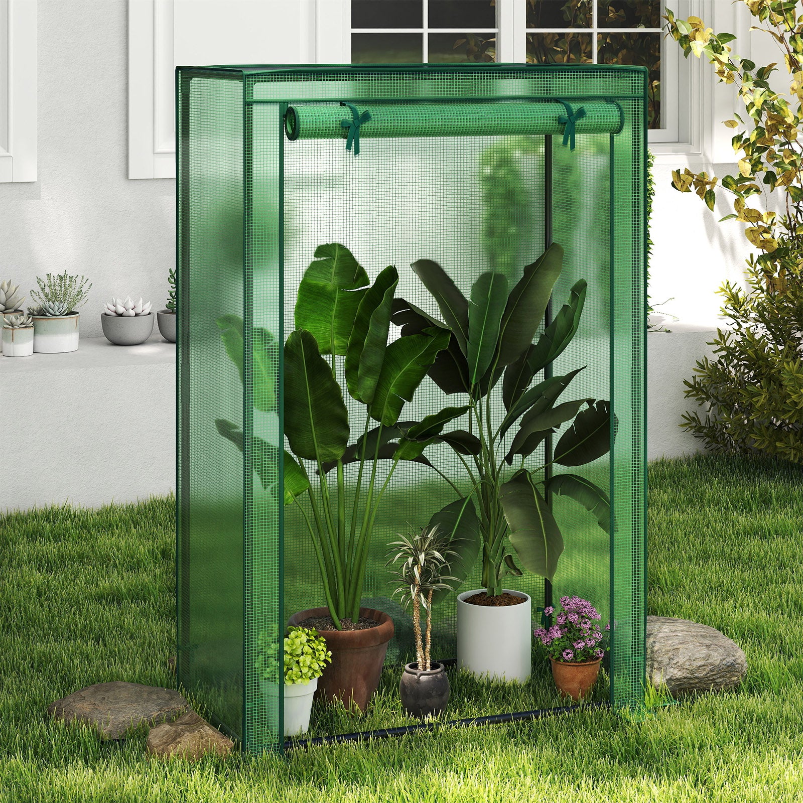 Portable Mini Greenhouse with Roll-Up Zippered Door, Green - Image 2