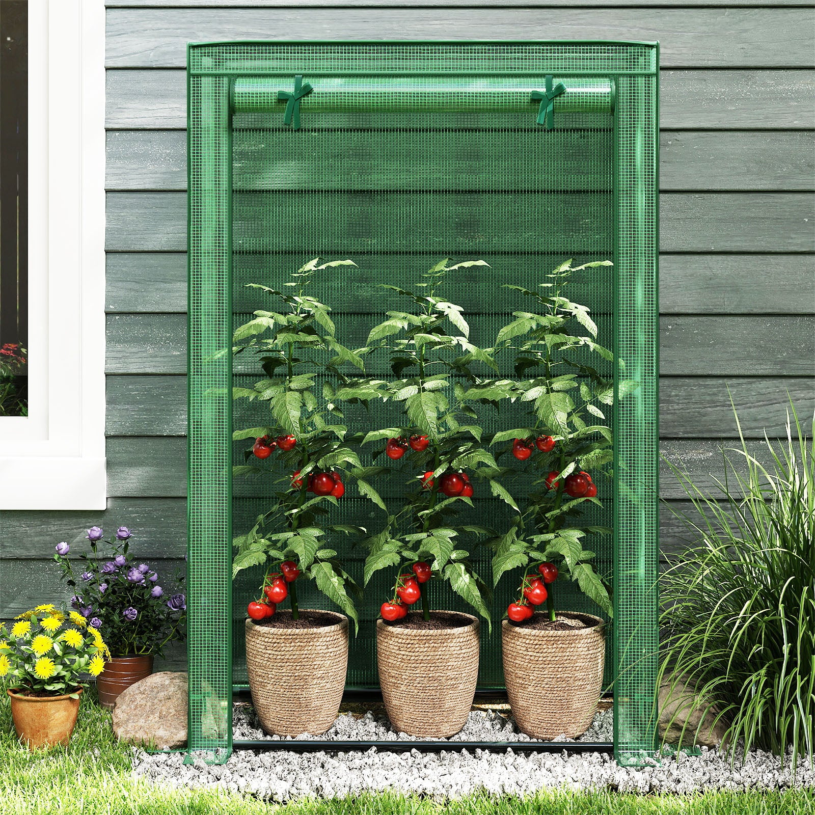 Portable Mini Greenhouse with Roll-Up Zippered Door, Green - Image 3