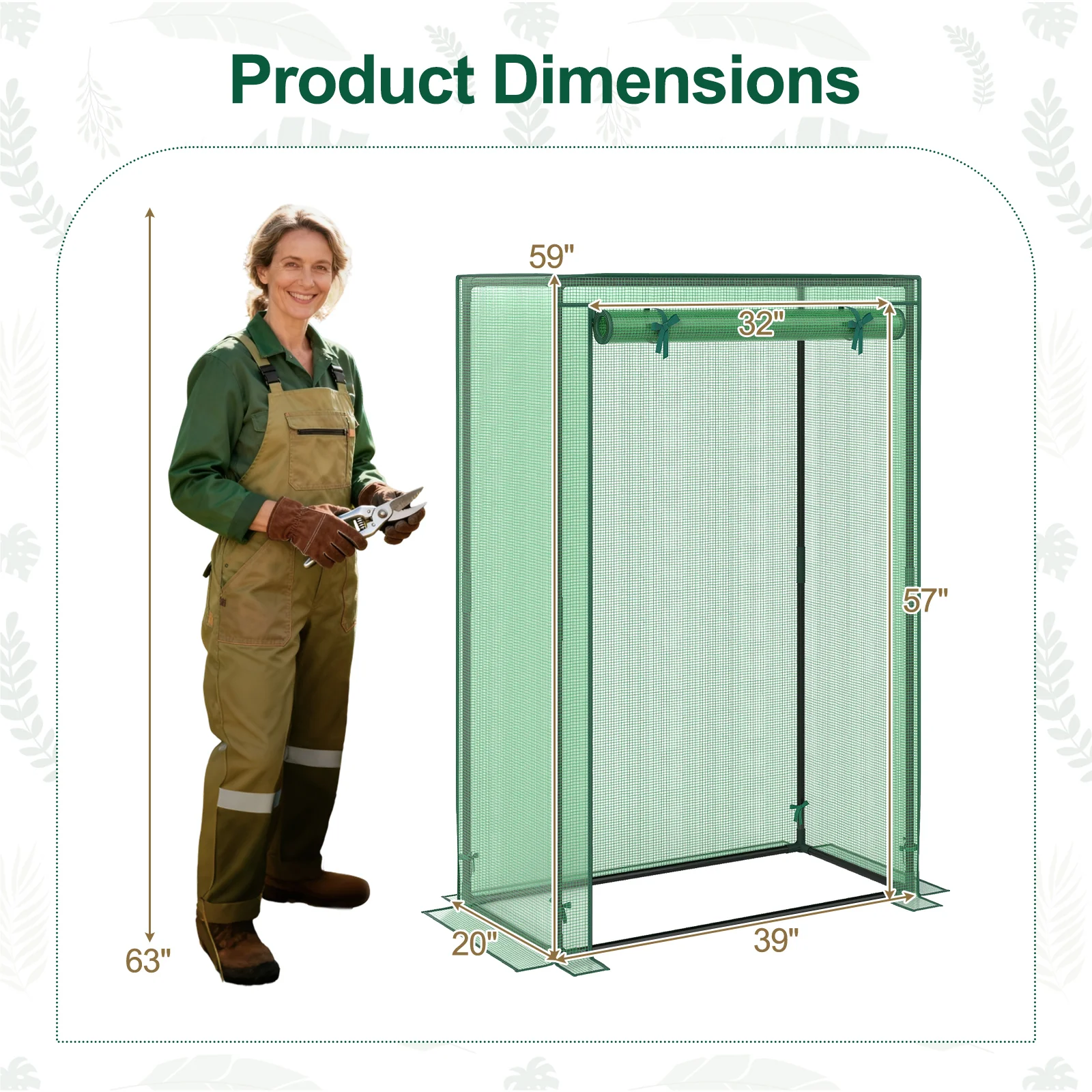 Portable Mini Greenhouse with Roll-Up Zippered Door, Green - Image 6