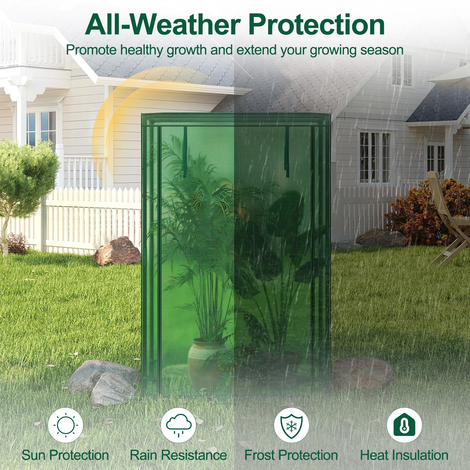 Portable Mini Greenhouse with Roll-Up Zippered Door, Green - Image 8