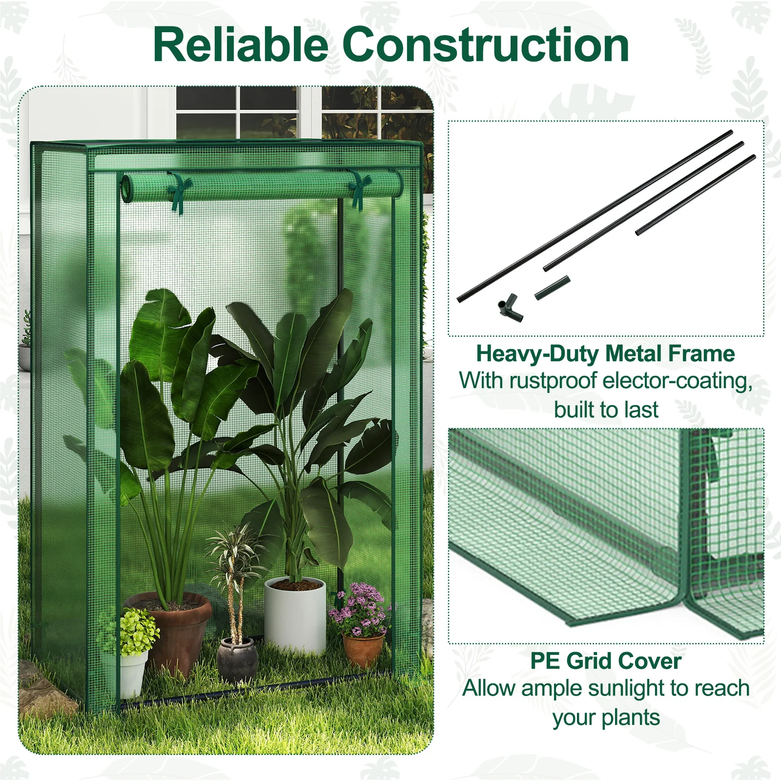 Portable Mini Greenhouse with Roll-Up Zippered Door, Green - Image 9