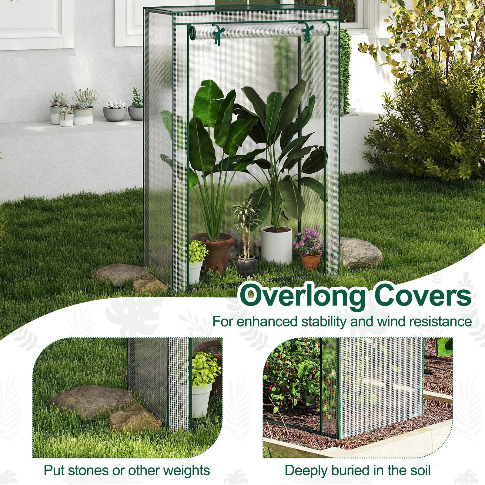 Portable Mini Greenhouse with Roll-Up Zippered Door, White - Image 10
