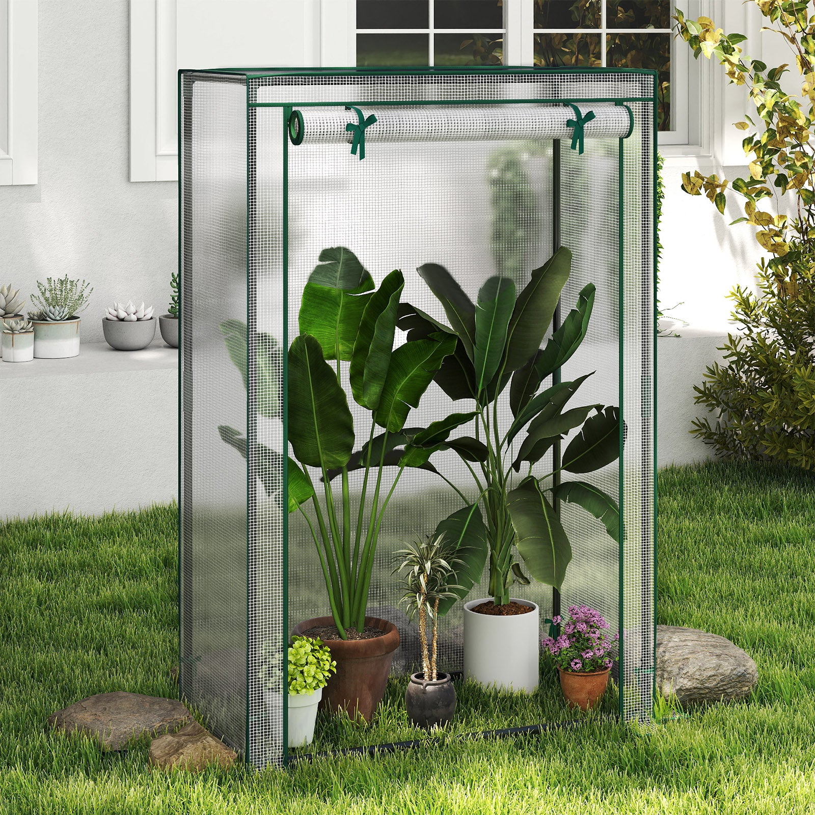 Portable Mini Greenhouse with Roll-Up Zippered Door, White - Image 2