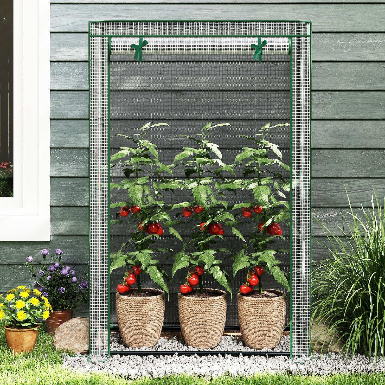 Portable Mini Greenhouse with Roll-Up Zippered Door, White - Image 3