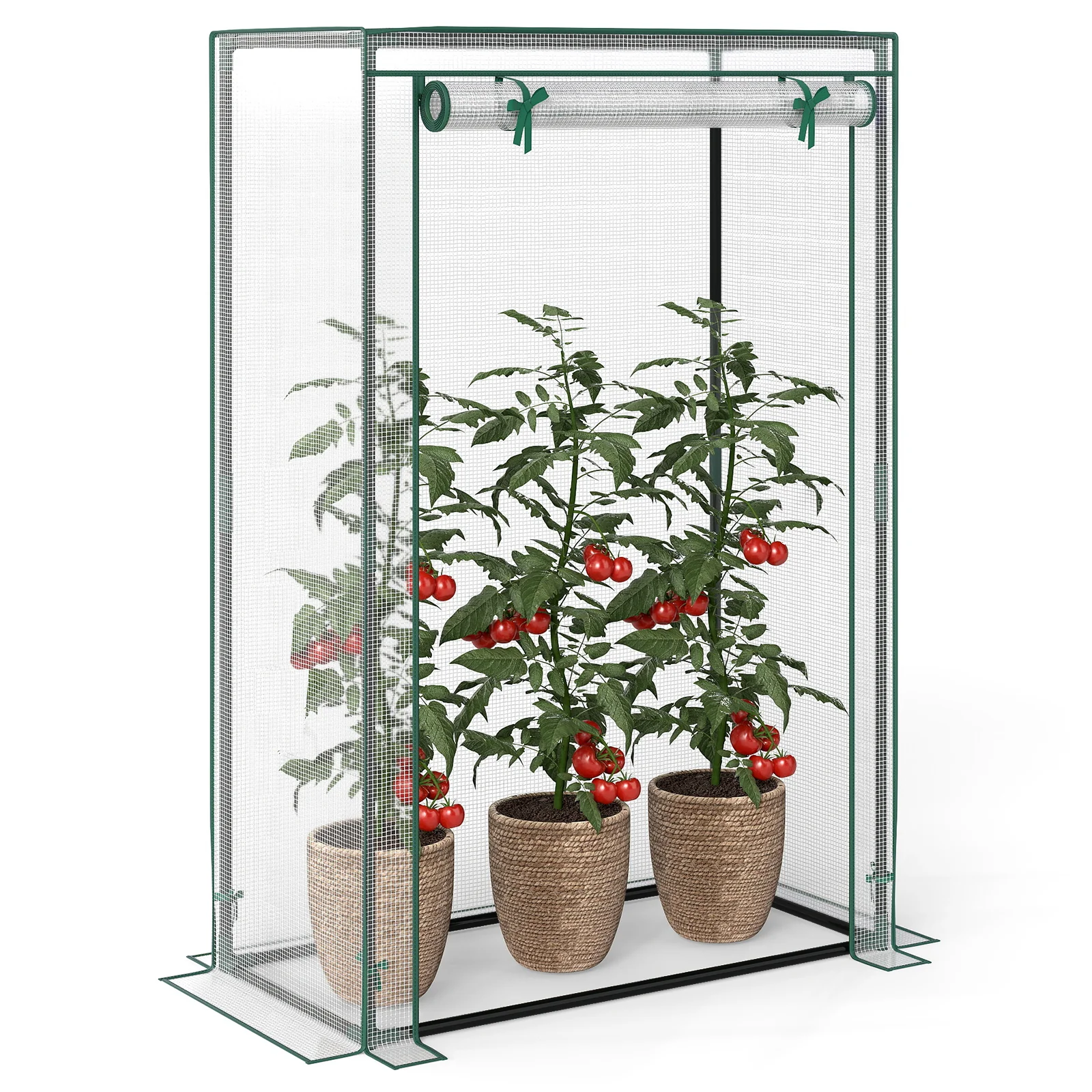 Portable Mini Greenhouse with Roll-Up Zippered Door, White - Image 5