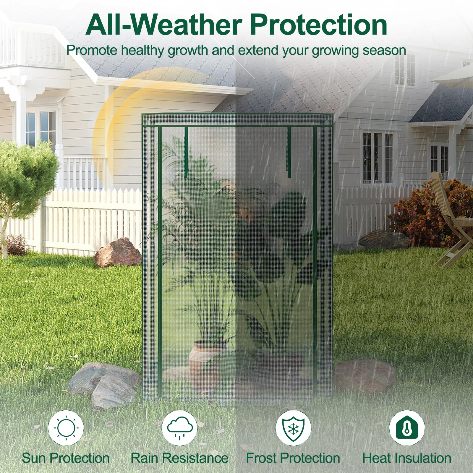 Portable Mini Greenhouse with Roll-Up Zippered Door, White - Image 8