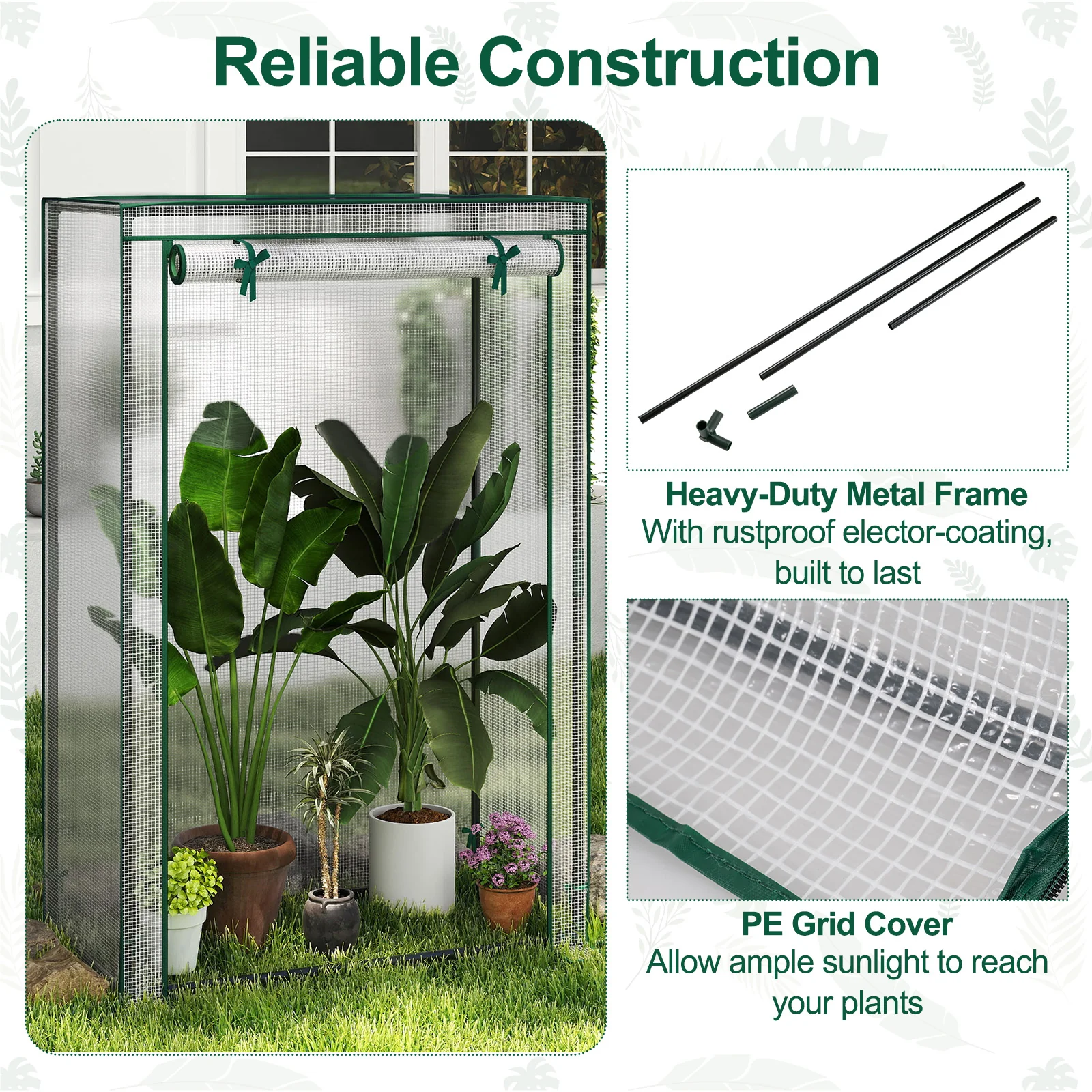 Portable Mini Greenhouse with Roll-Up Zippered Door, White - Image 9