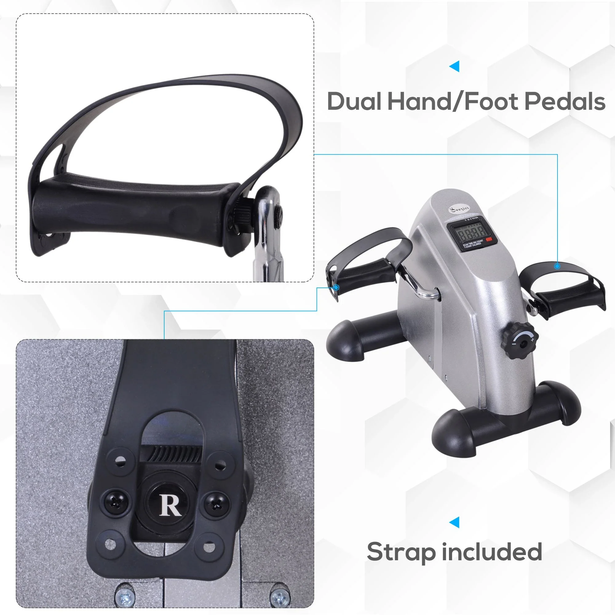Portable Mini Pedal Exercise Bike, LCD Display, Silver - Image 5