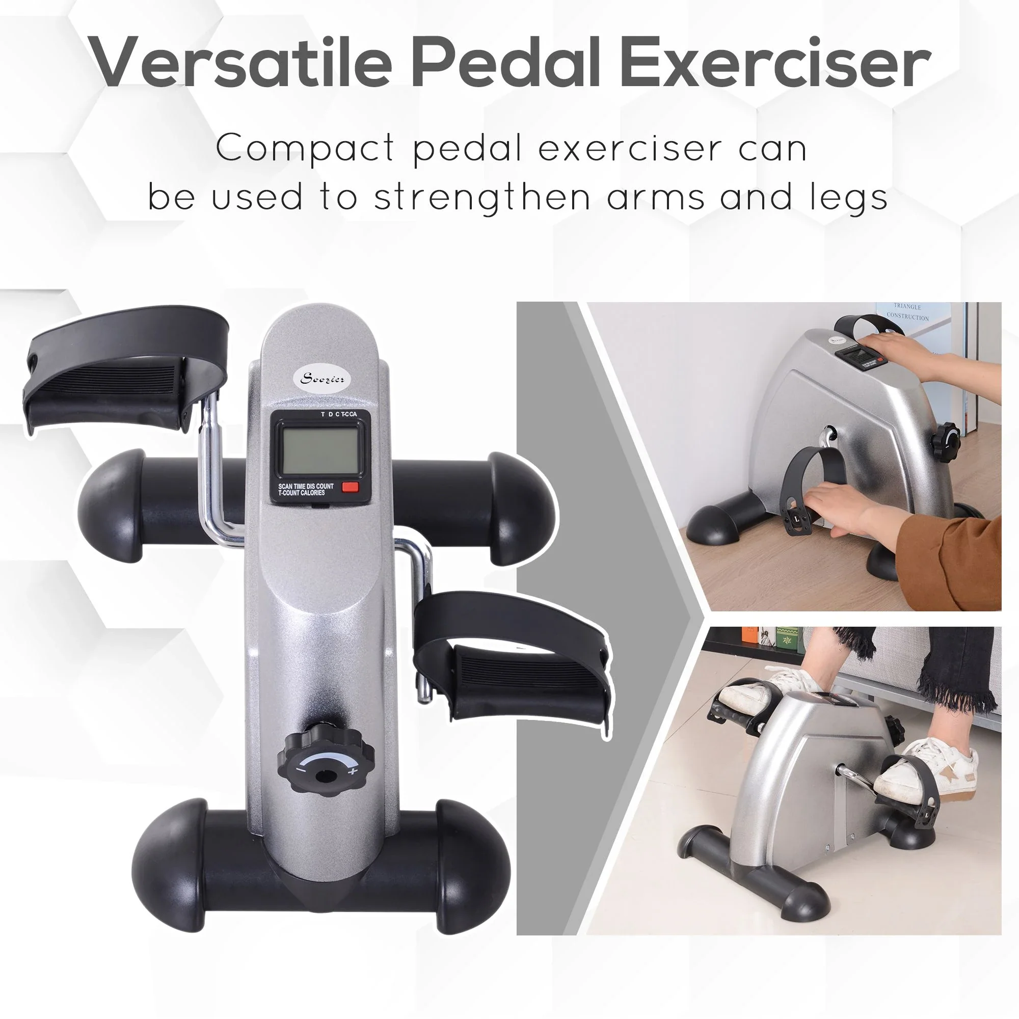Portable Mini Pedal Exercise Bike, LCD Display, Silver - Image 7