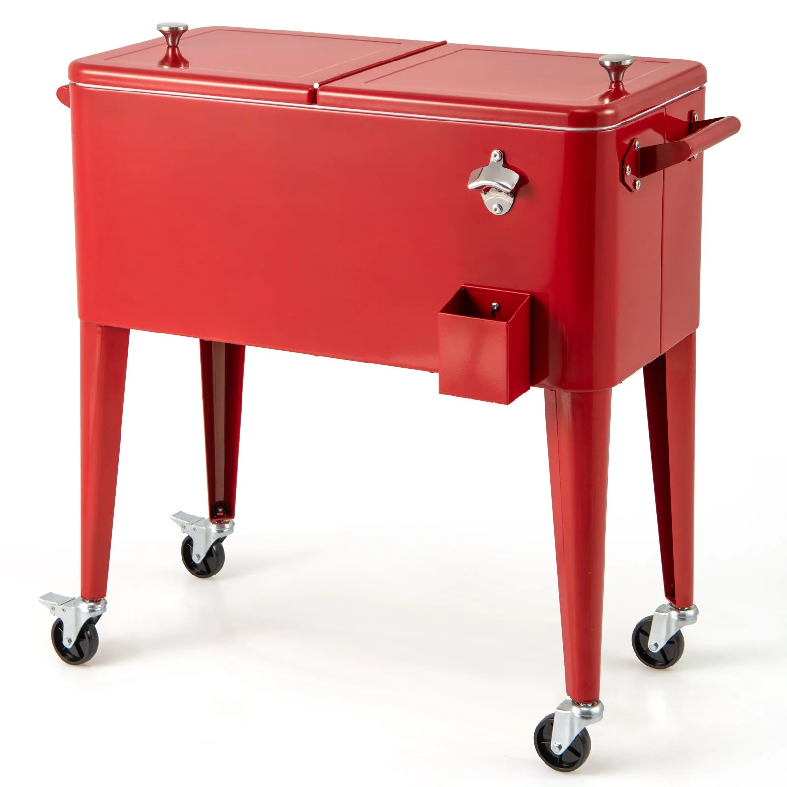 Red Portable Outdoor Patio Cooler Cart, Red - Image 4