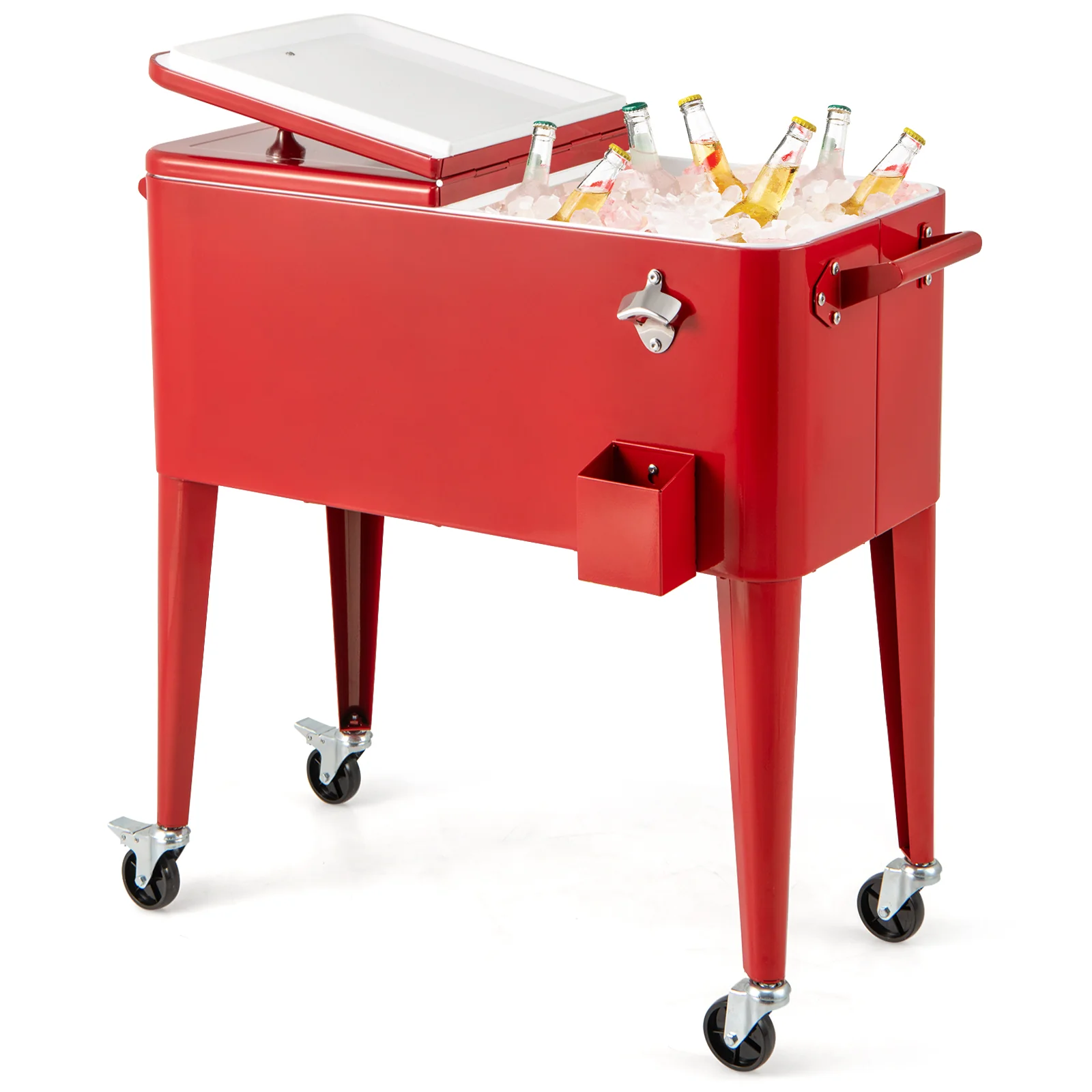 Red Portable Outdoor Patio Cooler Cart, Red - Image 5
