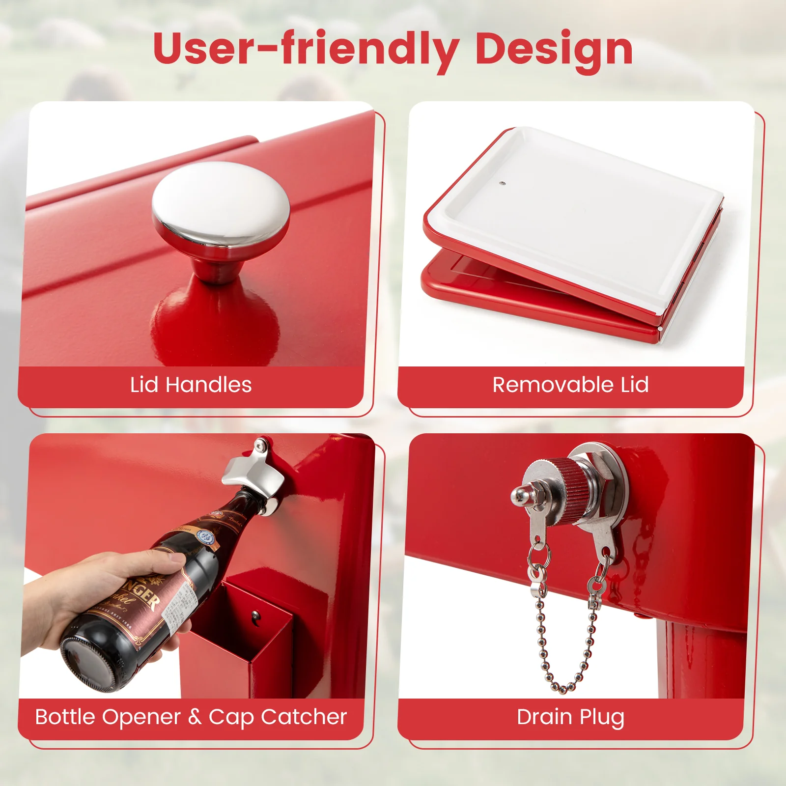 Red Portable Outdoor Patio Cooler Cart, Red - Image 8