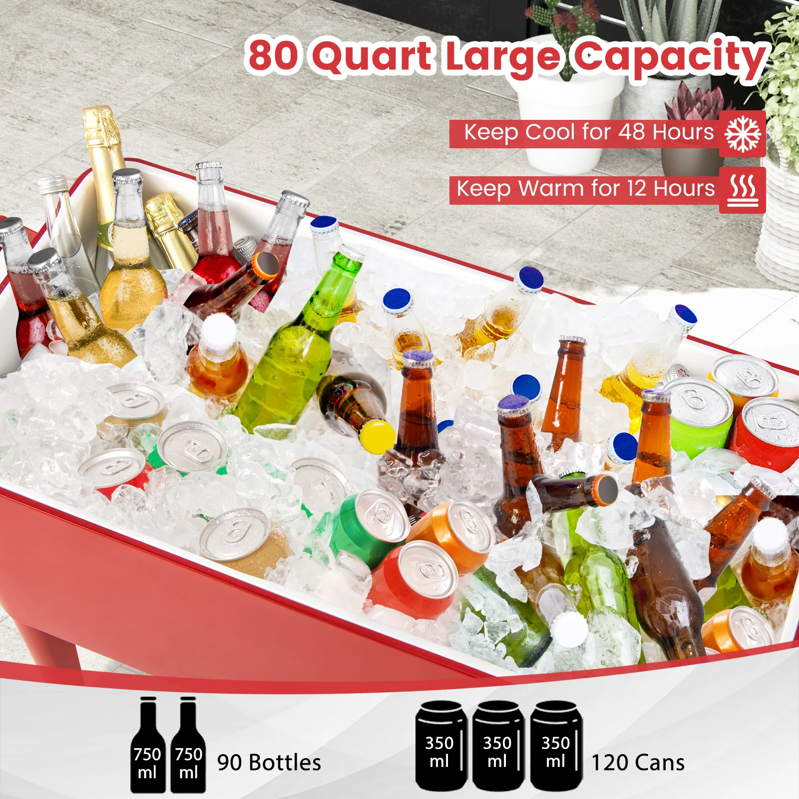 Red Portable Outdoor Patio Cooler Cart, Red - Image 9