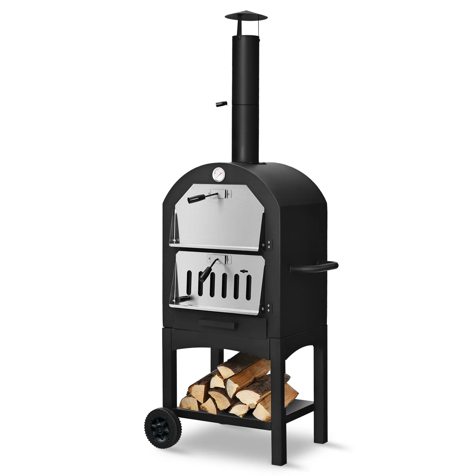 Portable Outdoor Pizza Oven With Pizza Stone, Waterproof Cover, Black