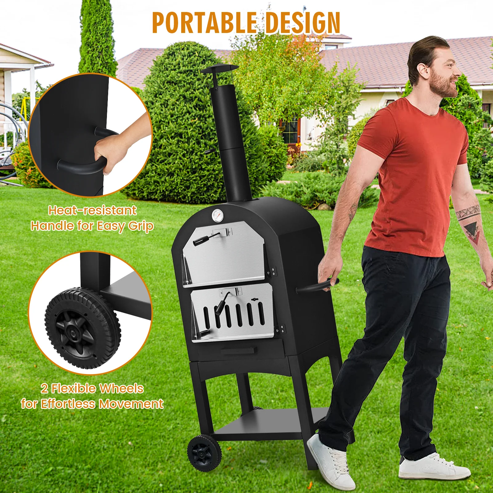 Portable Outdoor Pizza Oven With Pizza Stone, Waterproof Cover, Black - Image 10