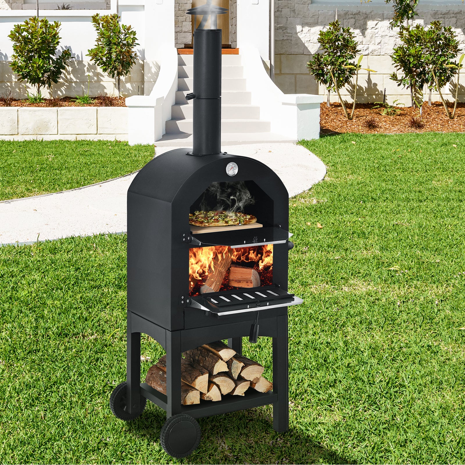 Portable Outdoor Pizza Oven With Pizza Stone, Waterproof Cover, Black - Image 2