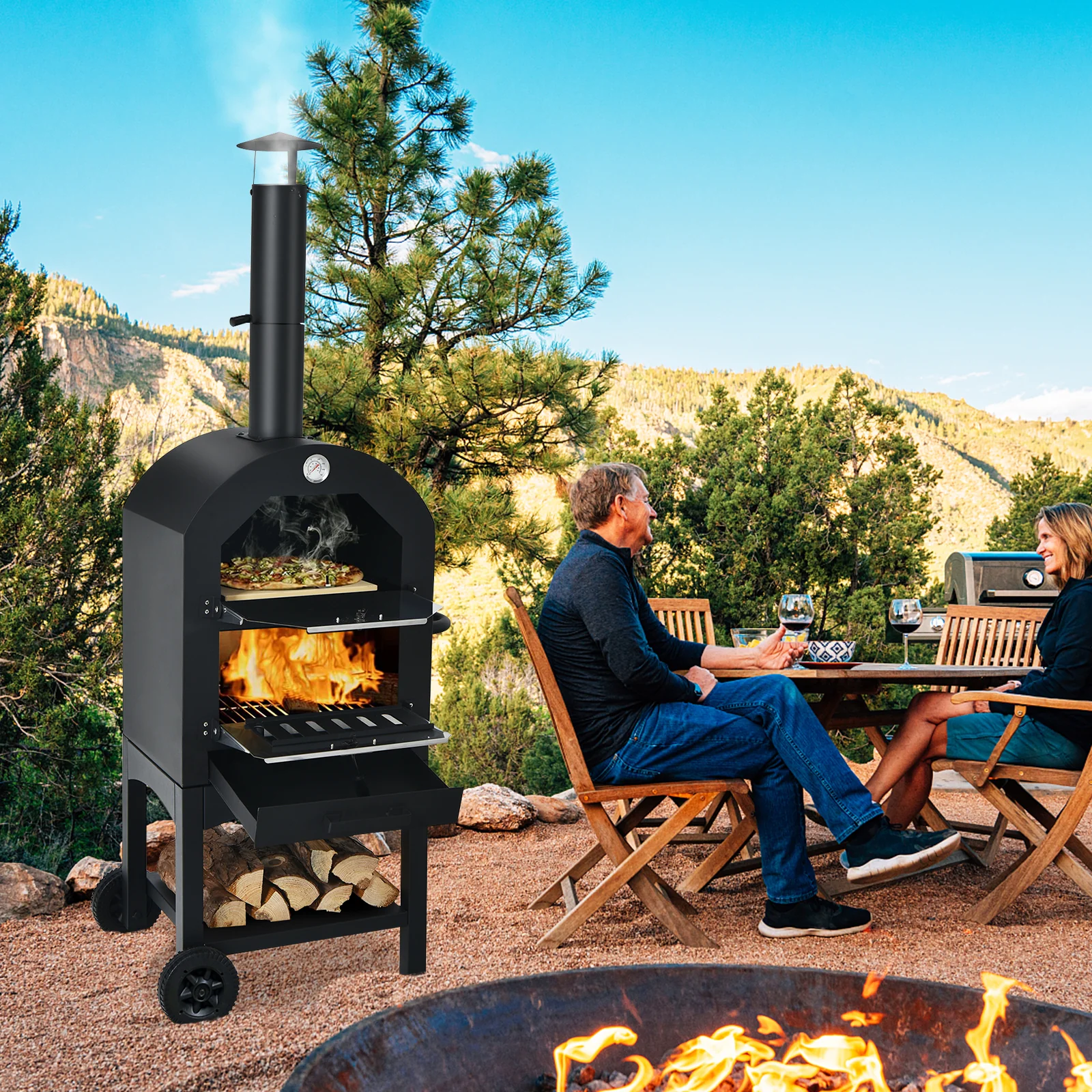 Portable Outdoor Pizza Oven With Pizza Stone, Waterproof Cover, Black - Image 3