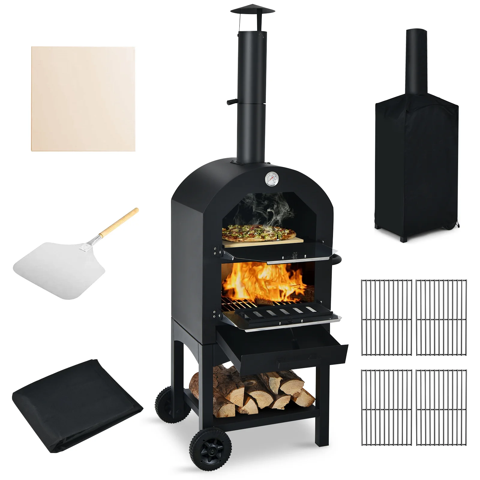 Portable Outdoor Pizza Oven With Pizza Stone, Waterproof Cover, Black - Image 5