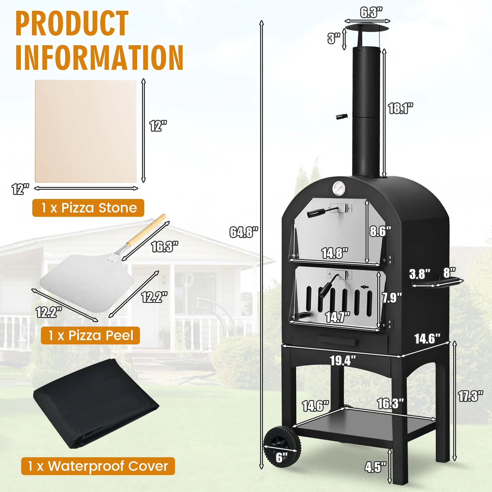 Portable Outdoor Pizza Oven With Pizza Stone, Waterproof Cover, Black - Image 6