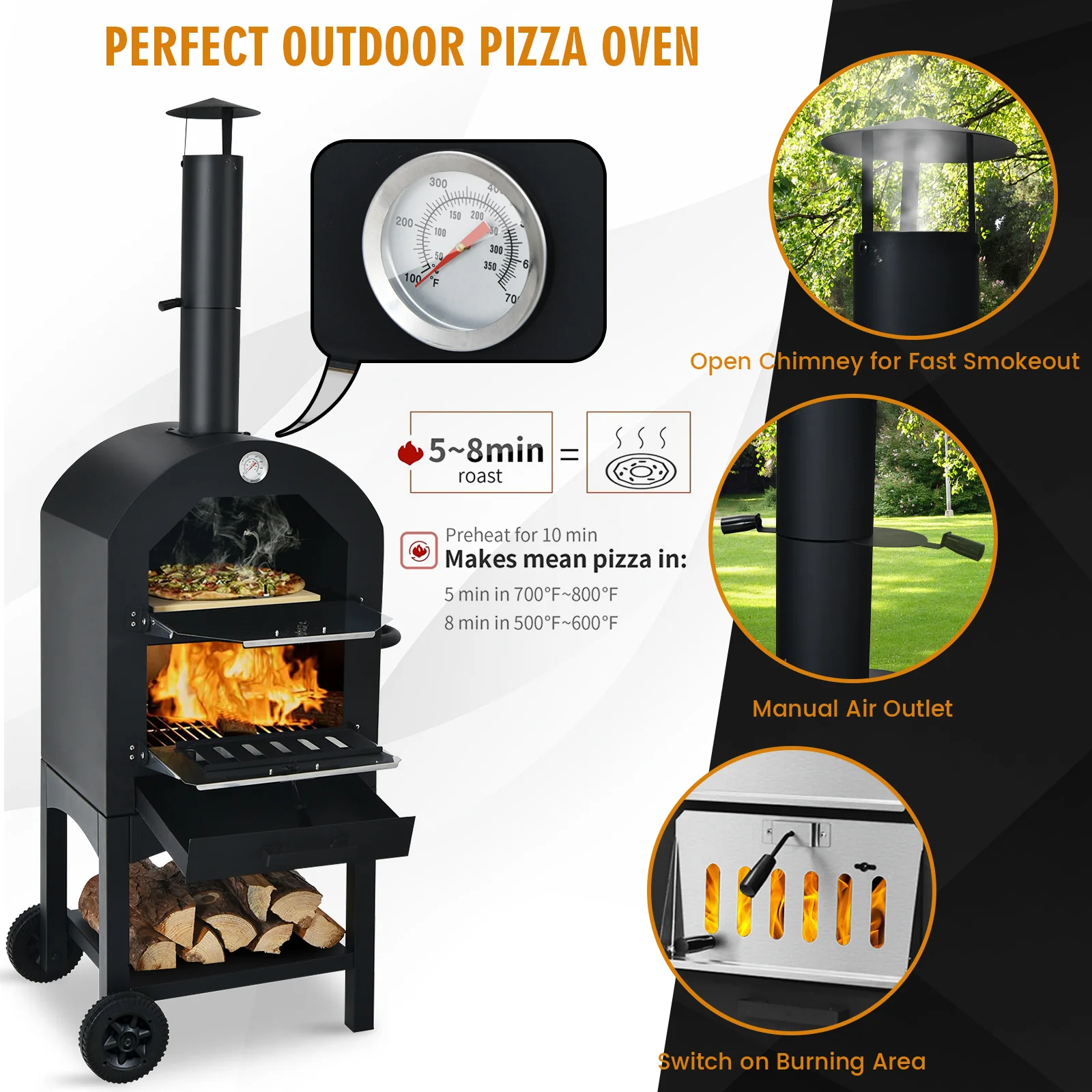 Portable Outdoor Pizza Oven With Pizza Stone, Waterproof Cover, Black - Image 7