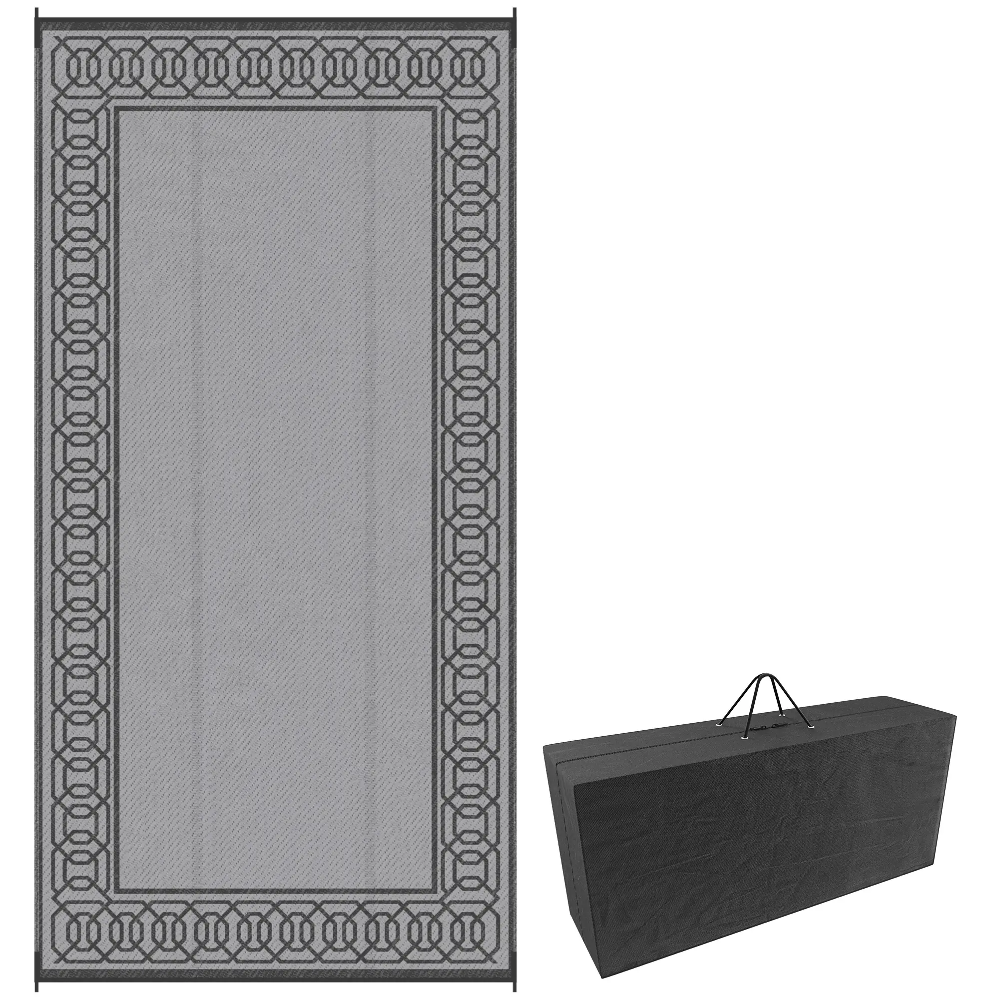 Portable Outdoor Rug, 9' x 18', Waterproof, Reversible, Black and Grey