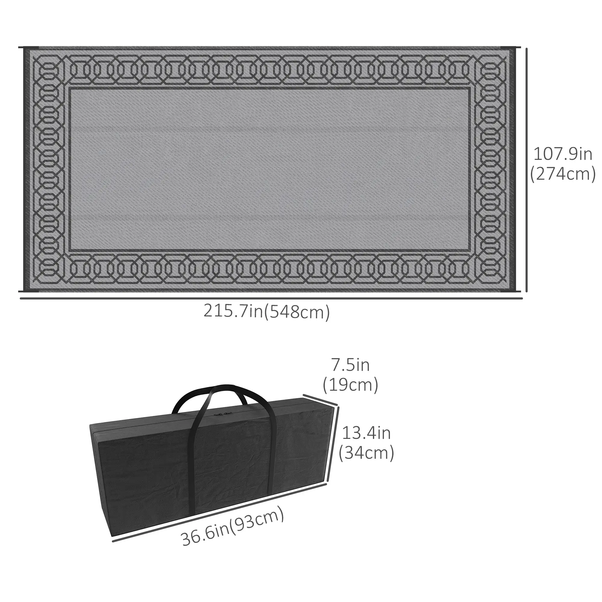 Portable Outdoor Rug, 9' x 18', Waterproof, Reversible, Black and Grey - Image 3