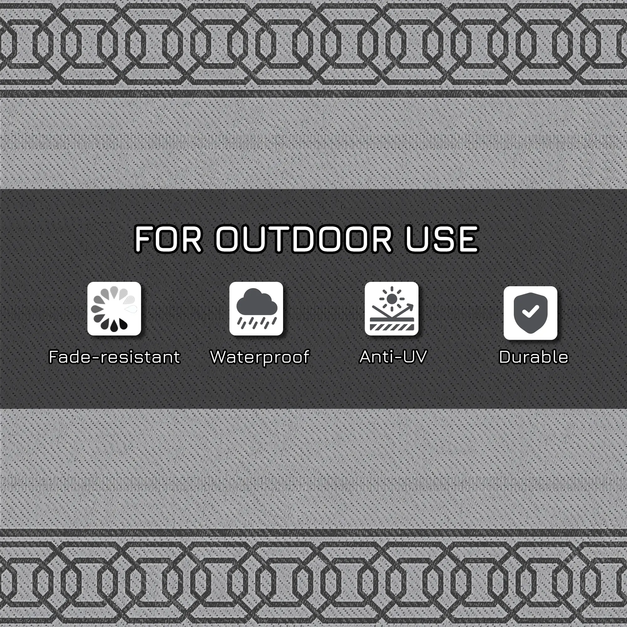Portable Outdoor Rug, 9' x 18', Waterproof, Reversible, Black and Grey - Image 7