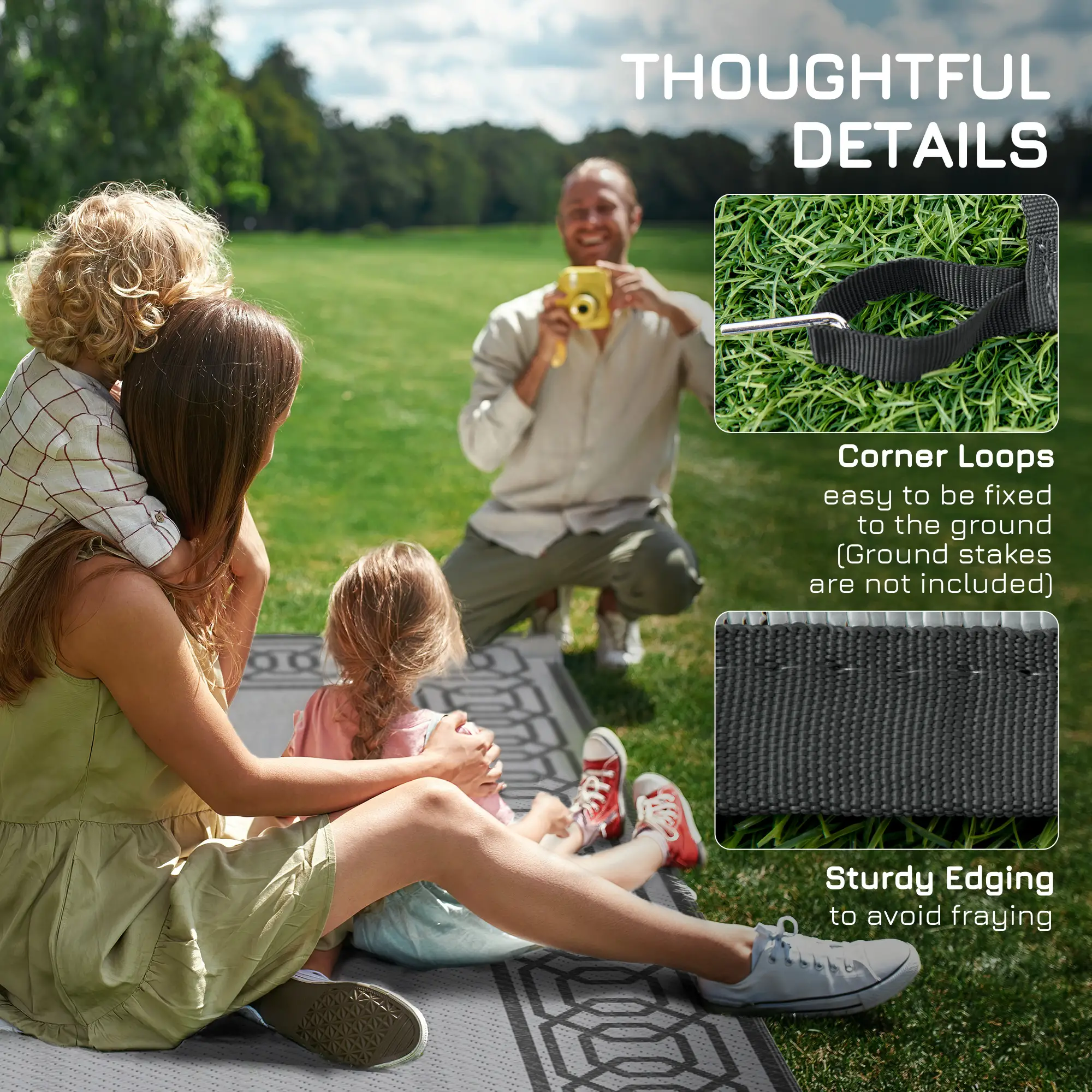 Portable Outdoor Rug, 9' x 18', Waterproof, Reversible, Black and Grey - Image 9