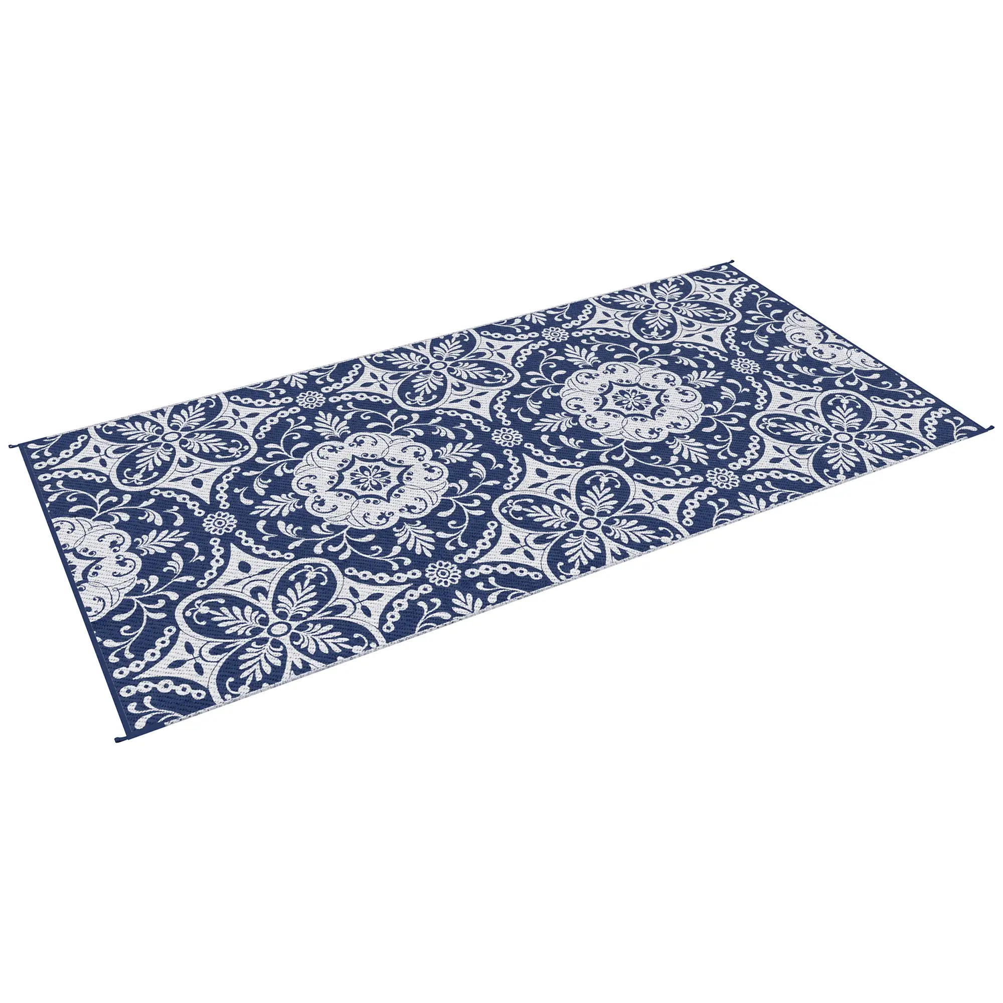 Portable Outdoor Rug, 9' x 18', Waterproof, White Flower, Blue - Image 11