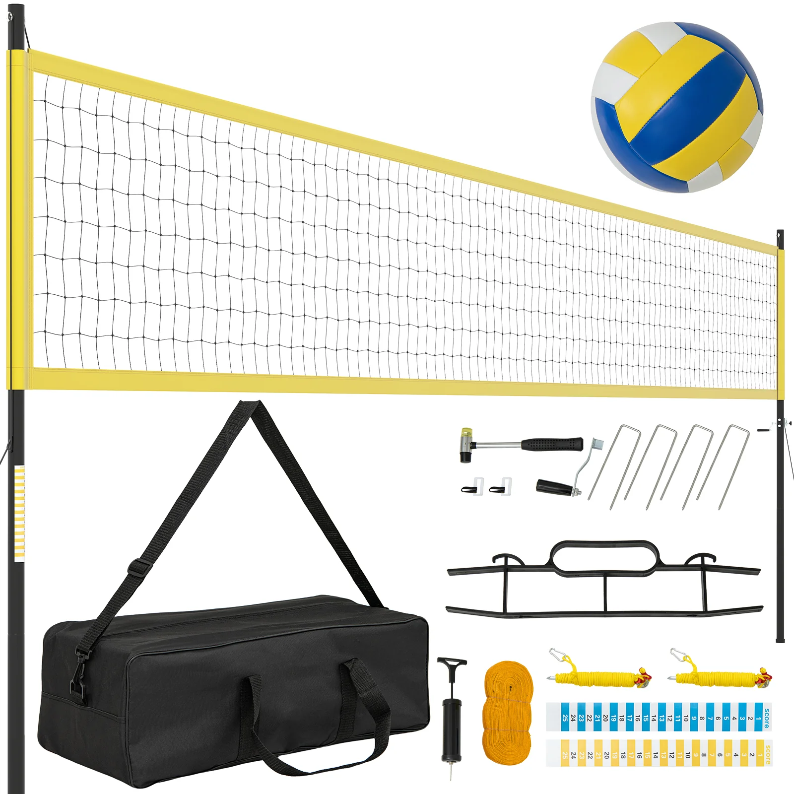 Portable Outdoor Volleyball Net Set, Heavy-Duty, Yellow - Image 4