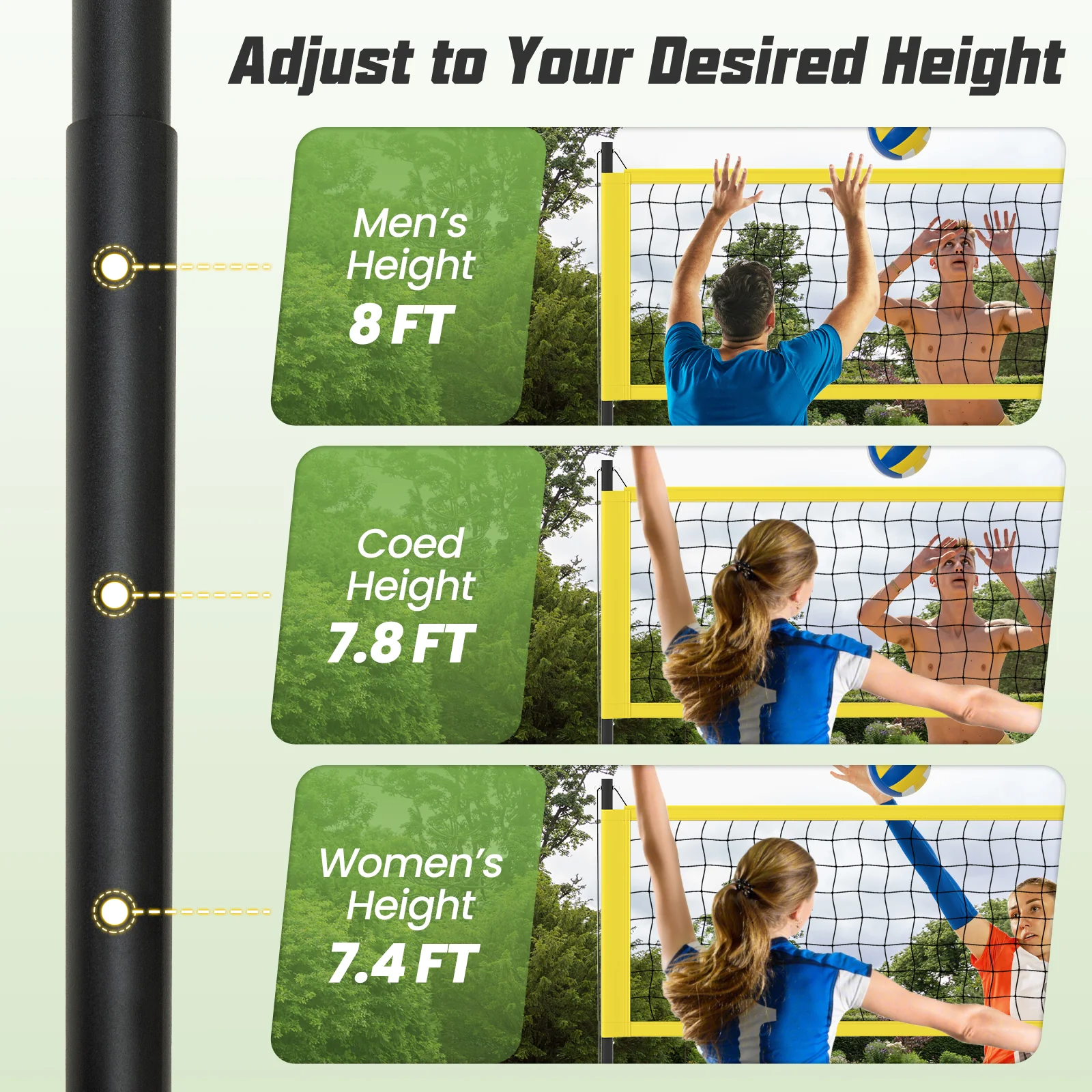 Portable Outdoor Volleyball Net Set, Heavy-Duty, Yellow - Image 6