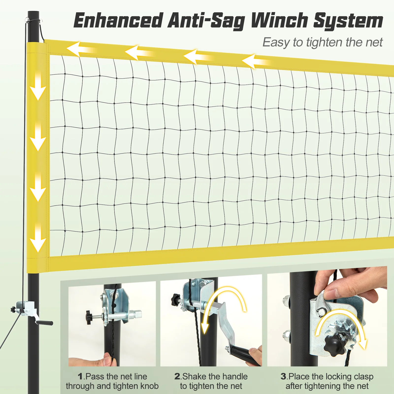 Portable Outdoor Volleyball Net Set, Heavy-Duty, Yellow - Image 7