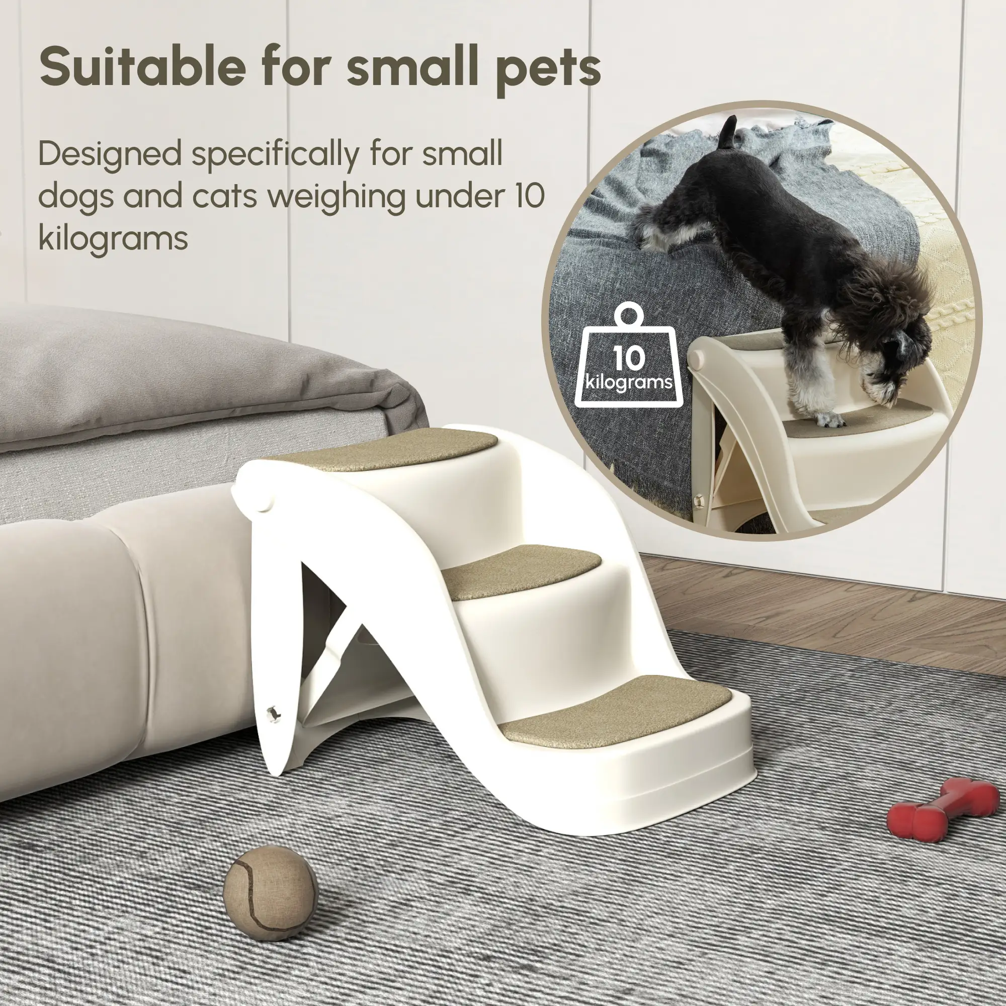 Portable Pet Stairs, 3-Step Foldable for Small Dogs Cats, Non-Slip, Cream - Image 4