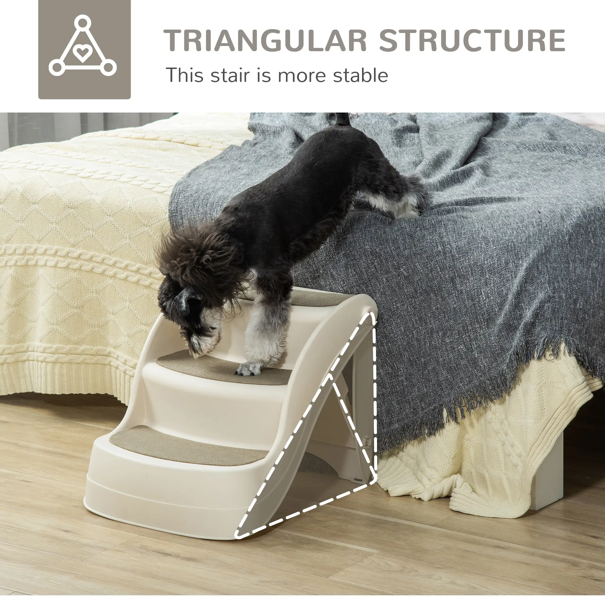 Portable Pet Stairs, 3-Step Foldable for Small Dogs Cats, Non-Slip, Cream - Image 7