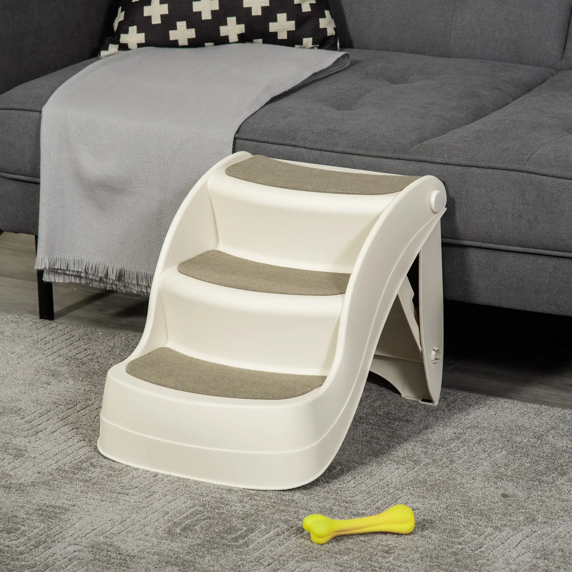 Portable Pet Stairs, 3-Step Foldable for Small Dogs Cats, Non-Slip, Cream - Image 9
