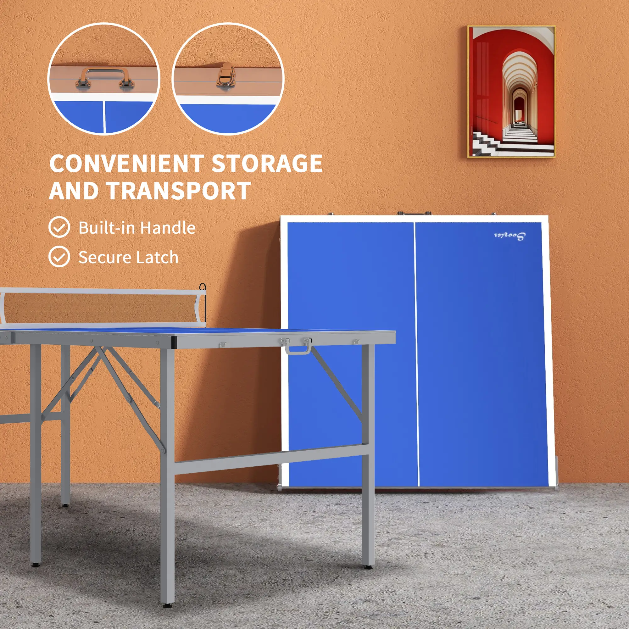 Portable Ping Pong Table Set, Table Tennis w/ Net, 2 Paddles, 3 Balls, Blue - Image 4