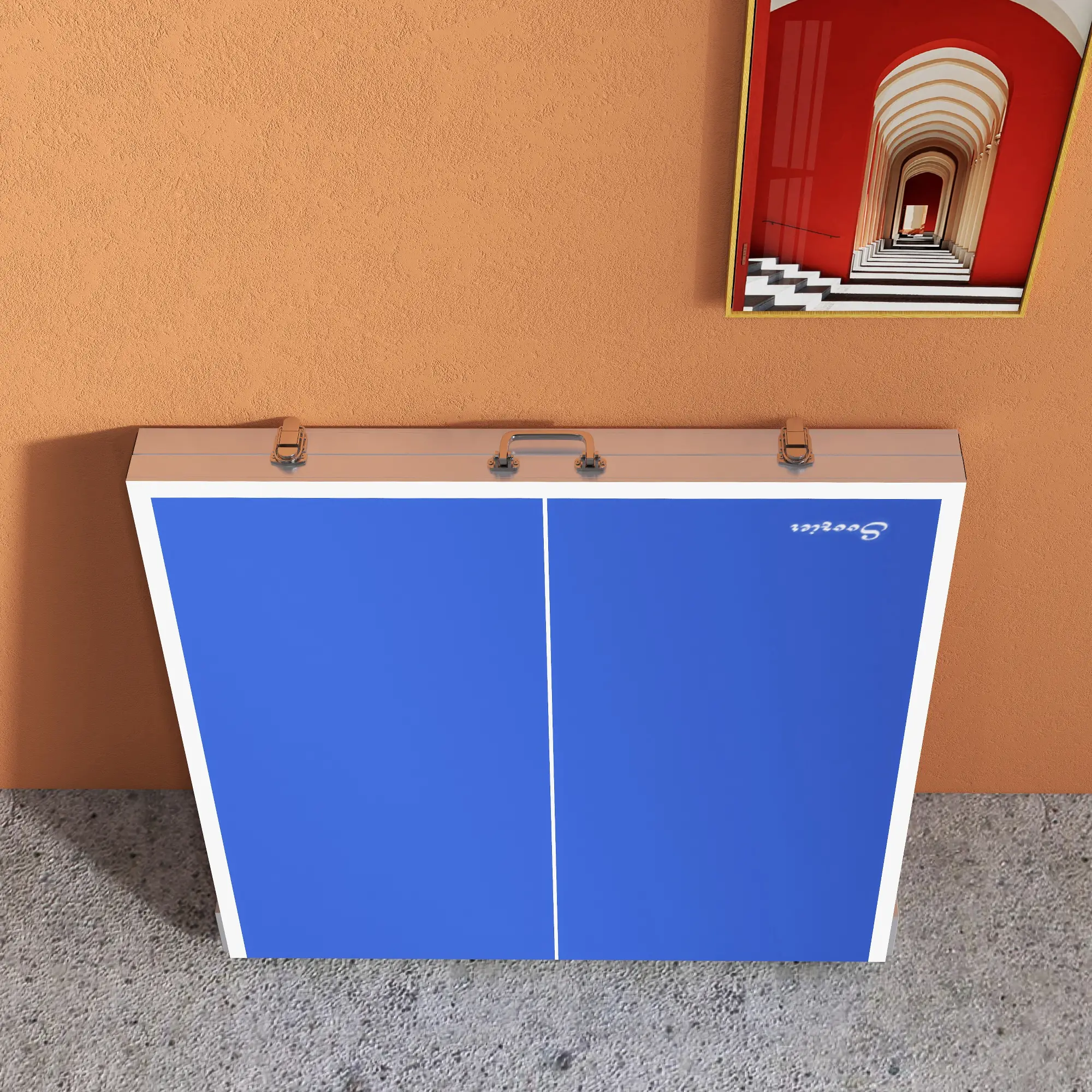 Portable Ping Pong Table Set, Table Tennis w/ Net, 2 Paddles, 3 Balls, Blue - Image 9